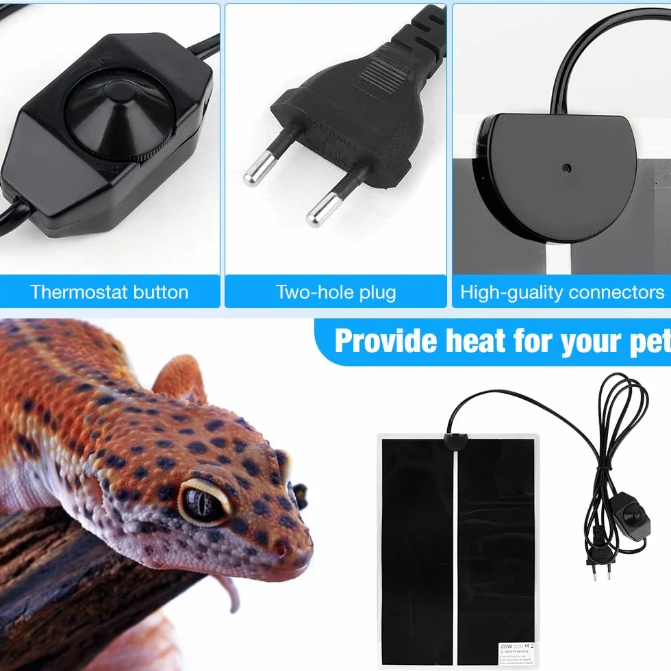Tapis Chauffant Reptile 20W avec Contrôle de Température pour Terrarium Tortue Serpents Lézards