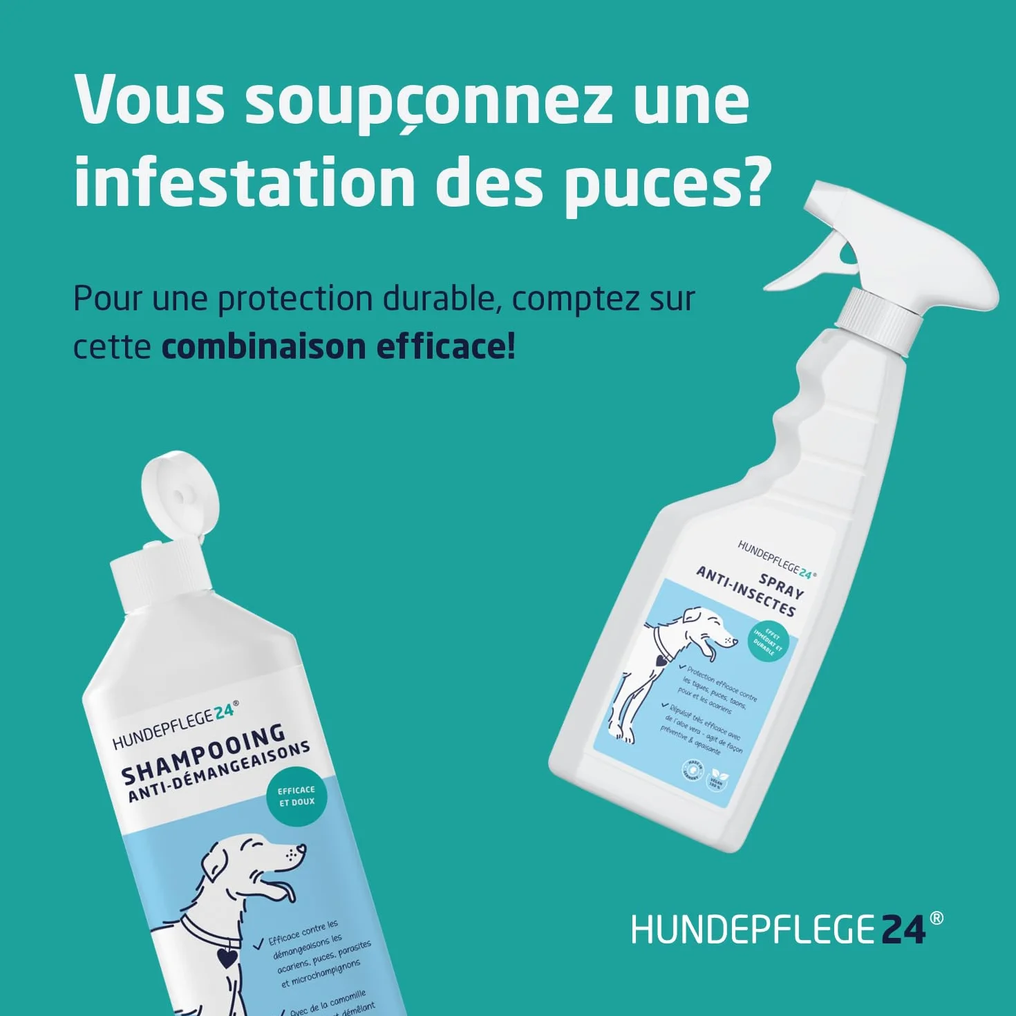 Shampooing Chien Antidémangeaison 500ml - Aide Contre Les démangeaisons, acariens, puces & infections fongiques - Shampooing Naturel pour Chien + Nettoyage et Soin antibactérien