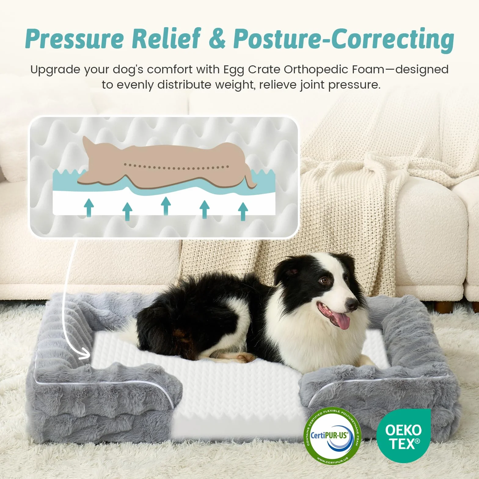 COZY KISS Coussin Orthopédique pour Chien, Très Grand, Similicuir, Mousse Haute Densité, Housse Imperméable, Antidérapante, Taille XXL