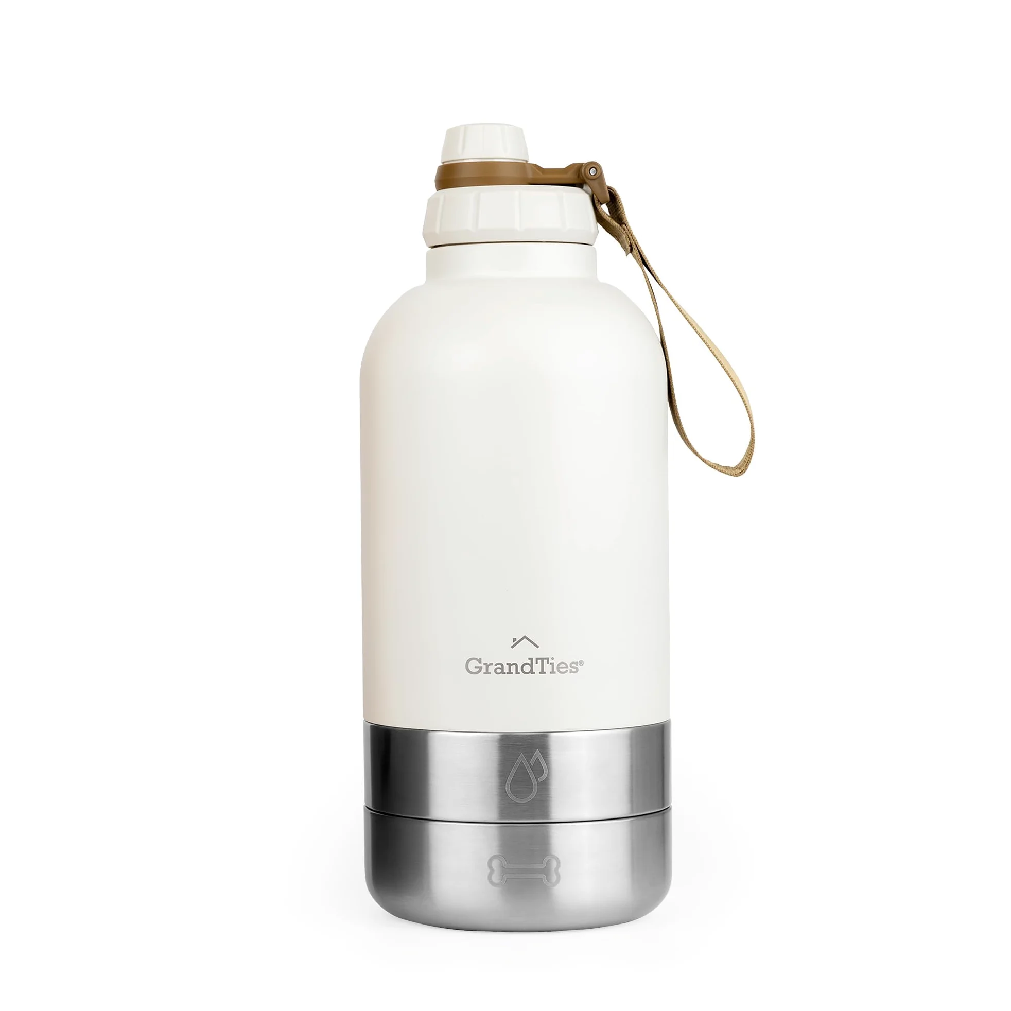 GrandTies Bouteille d'eau Portable Isotherme avec 2 distributeurs Amovibles pour Chien | Conteneur de Voyage Alimentaire étanche | Marche, randonnée, Camping (1,9 l, Blanc Ivoire)