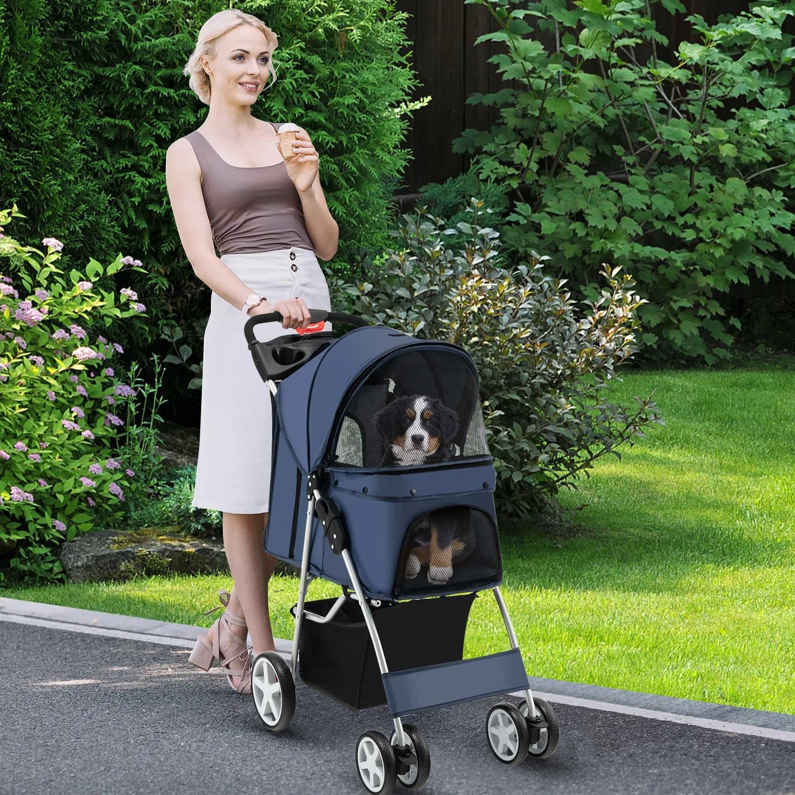SOARS Poussette Chien Pliable 15 kg 87 x 46 x 102 cm Bleu Foncé