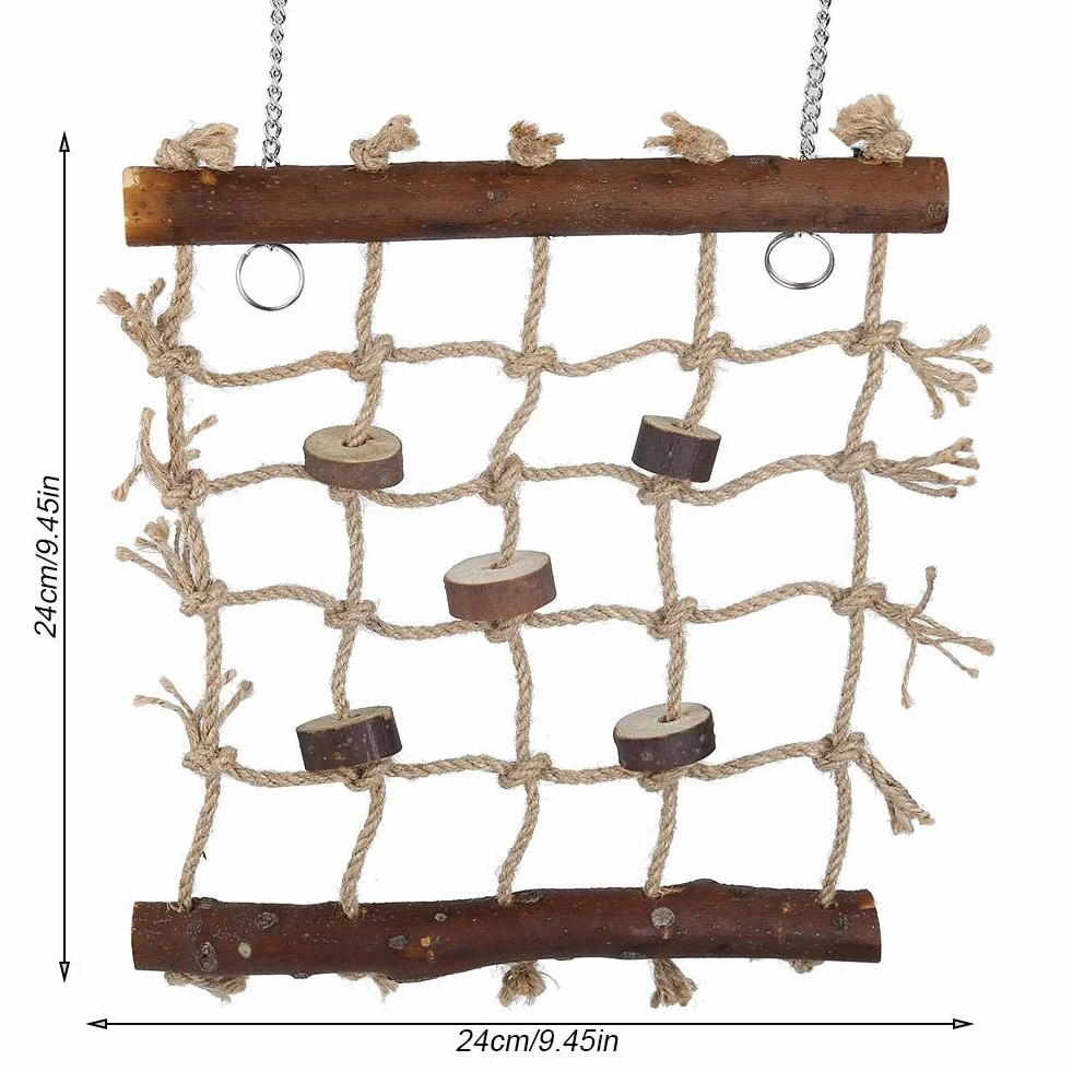 Bird Swings Hamac avec Échelle en Bois 2 Crochets Corde Tissée pour Perroquets