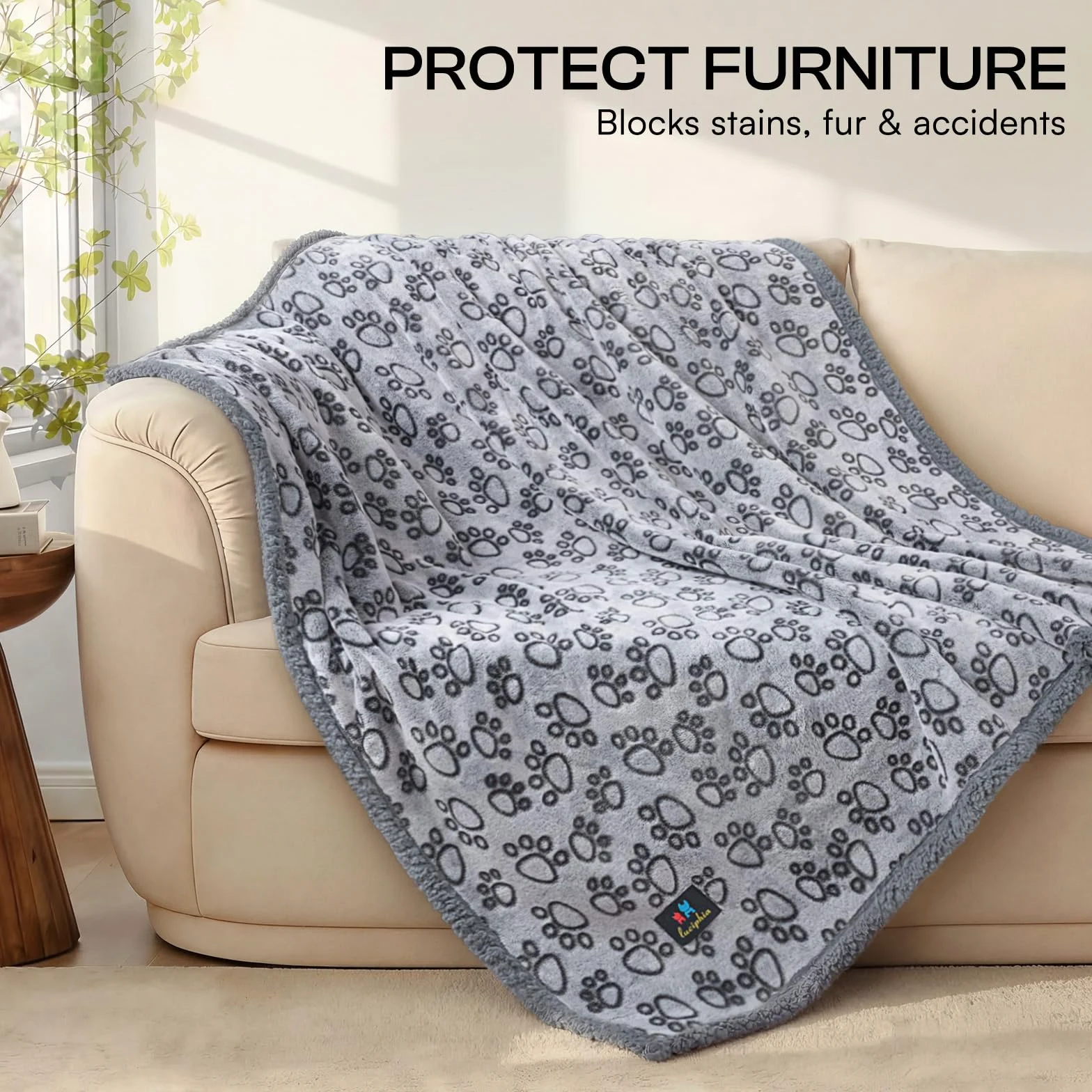 Luciphia Couverture imperméable pour animal de compagnie – Couverture anti-pipi liquide pour chien et canapé – Housse de protection réversible en polaire Sherpa pour chiens et chats de taille moyenne