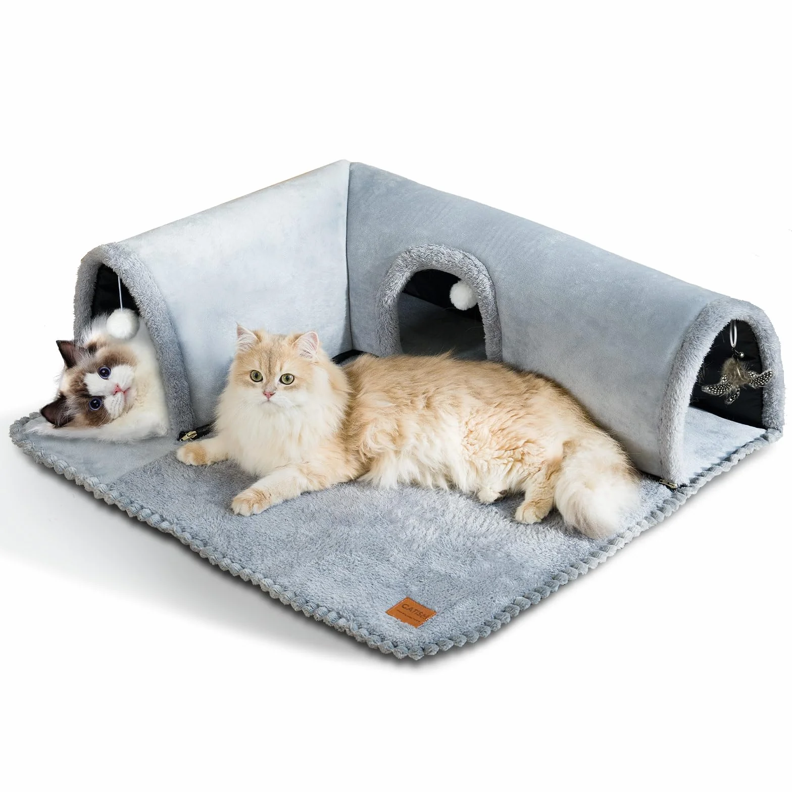 CATISM Lit Tunnel pour Chat à l'intérieur, Tube de Jeu Amovible pour Chaton, Tapis Lavable pour Chaton avec Jouets à balles