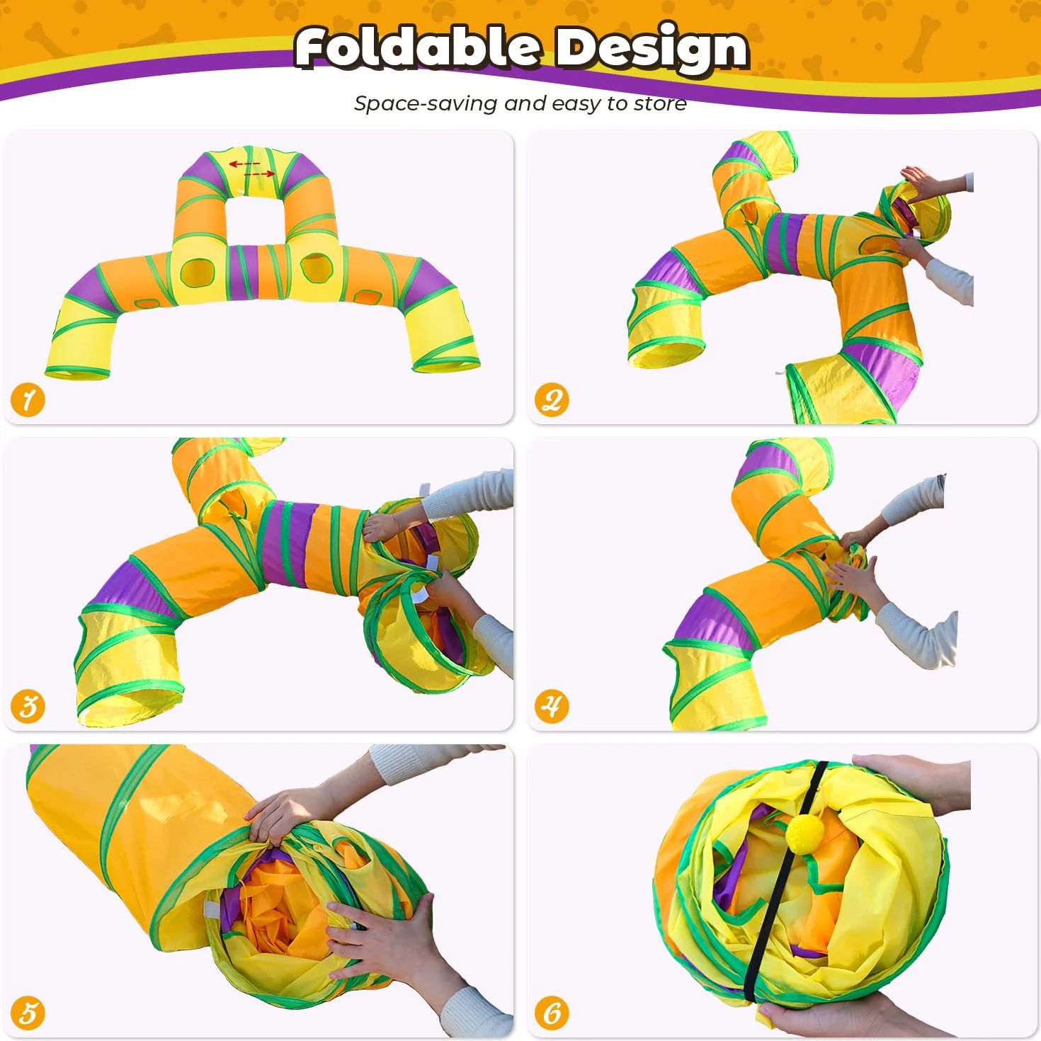 Tunnel de Jeu pour Chat Interieur, Jouer Tube pour Chat avec Pompons Suspendus et Trou interactif pour Chatons, Chiots, Lapins, furets, cochons d'Inde