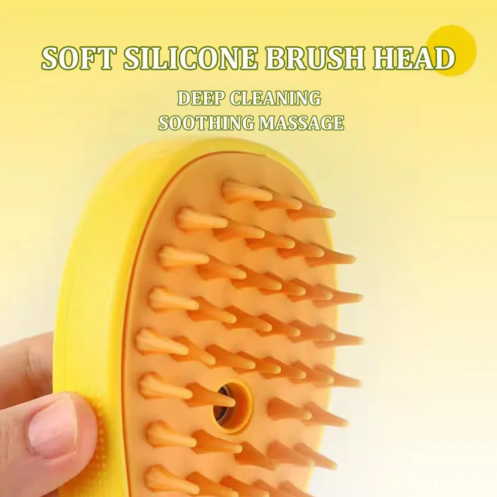 Cat Brush 3 In1 Self Cleaning Steam Cat Brush for Massage Tangled Hair Yellow