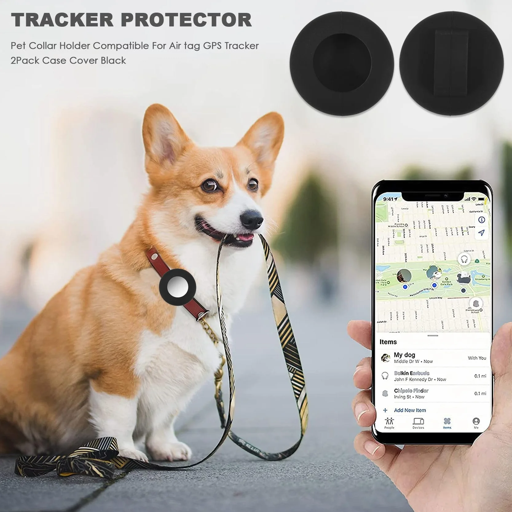 Support de Collier de Chat, pour Support de Collier de Chat Air Tag Compatible avec Le Traqueur GPS, Lot de 2 Housses de Protection Noir