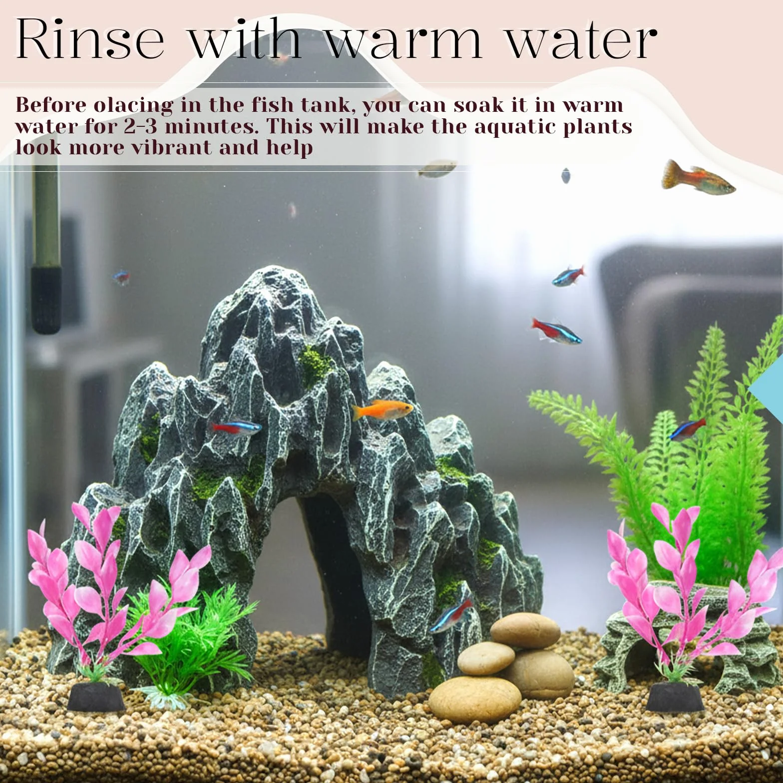 Plantes d'aquarium Betta 10,2 cm, lot de 2, décoration, herbe décorative (rose)