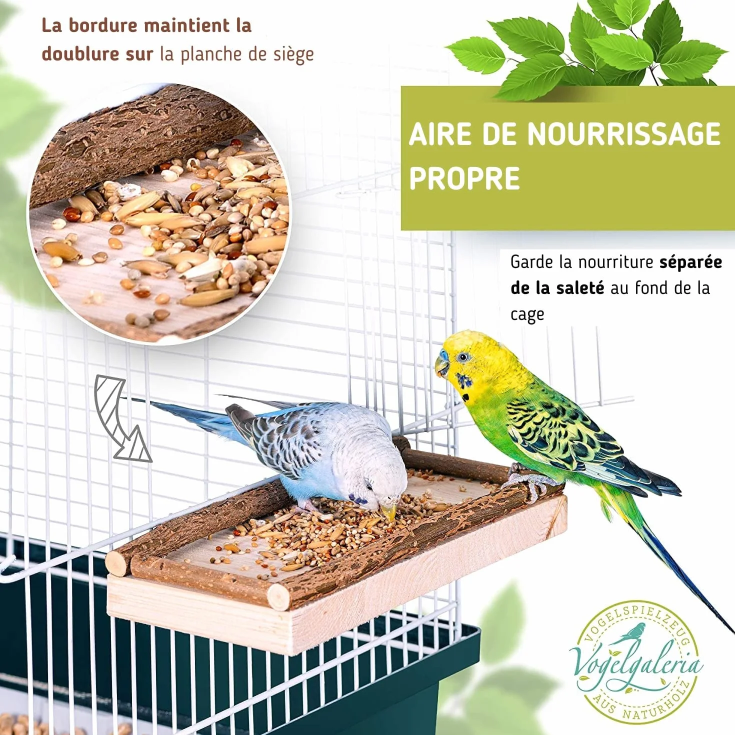 Perchoir Perroquet en Bois Naturel - Mangeoire 2 en 1 pour Cage à Oiseaux