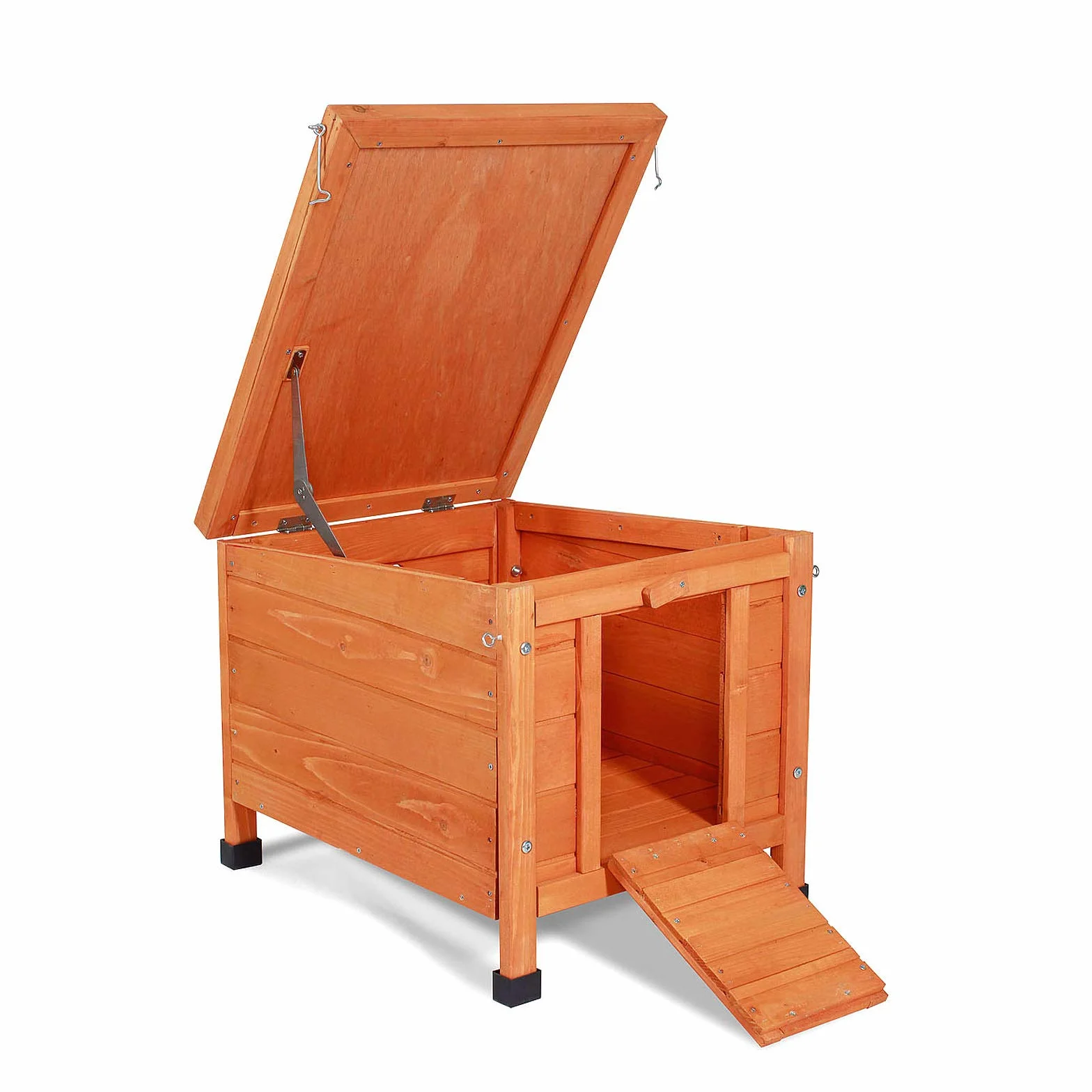 Clapier en Bois avec Deux Entrées 43x43x52 cm Toit Rabattable Bitume Hydrofuge Pieds Plastique