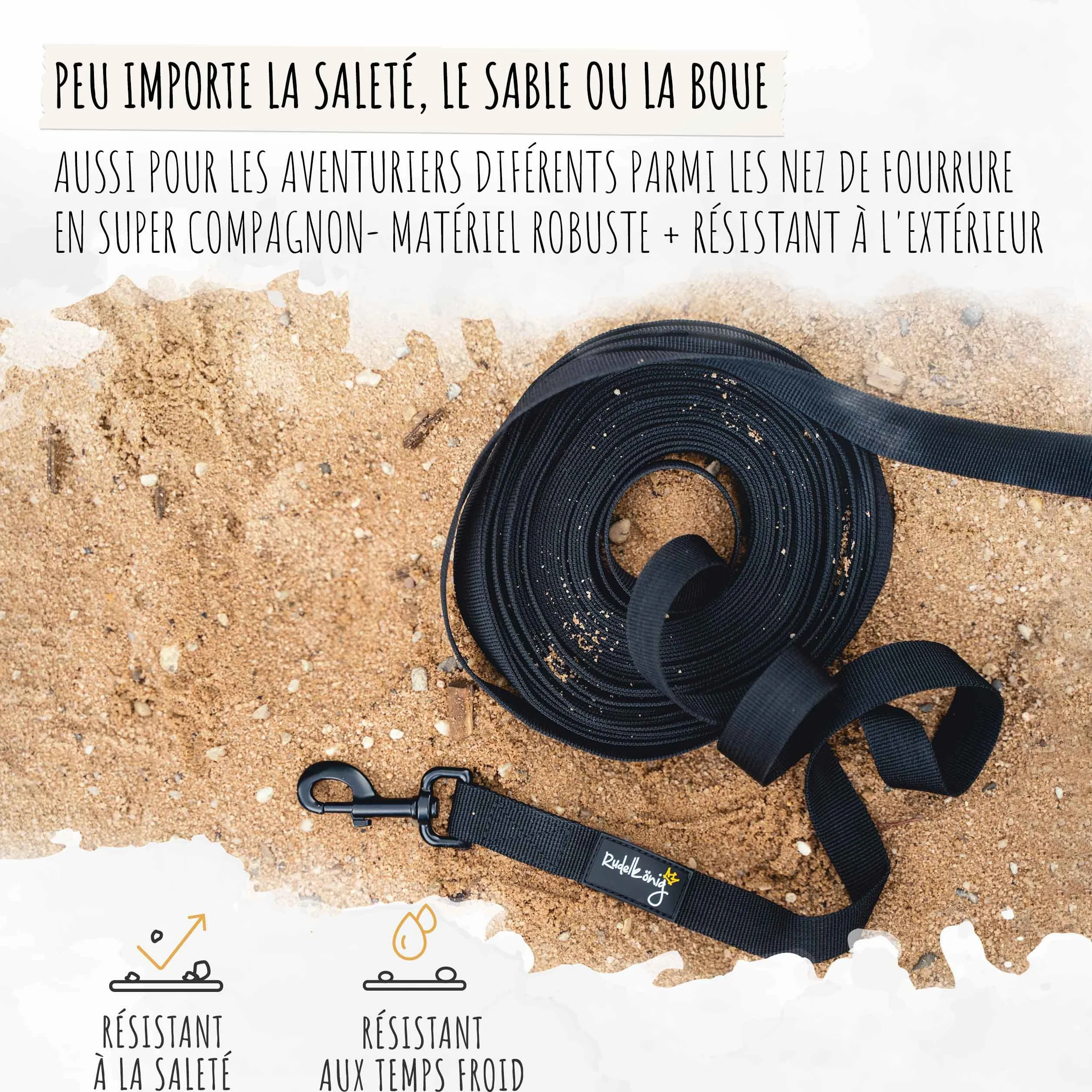 Rudelkönig Longe pour Chien 20m - Robuste et résistante aux intempéries - Longe avec poignée rembourrée - Laisse de Dressage pour Chien Pratique et Confortable