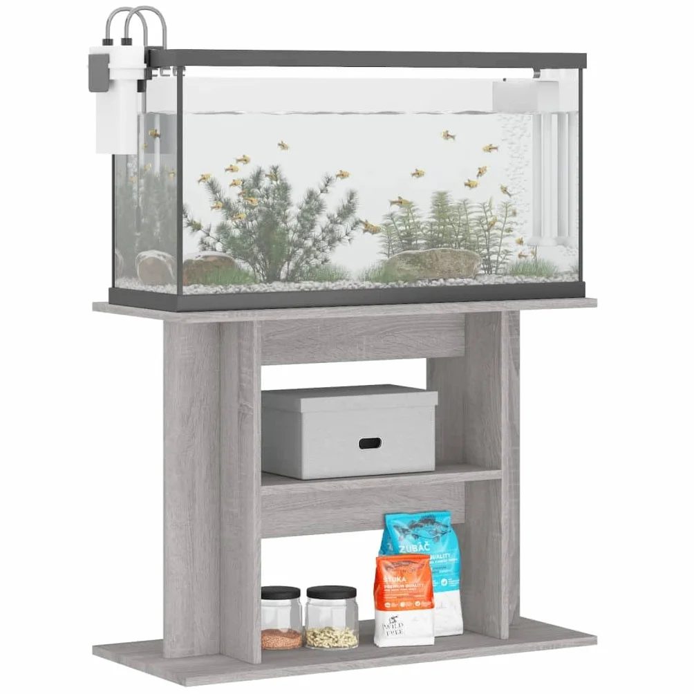 Gecheer Support pour aquarium avec étagère en aggloméré, gris ciment, 80 x 35 x 60 cm