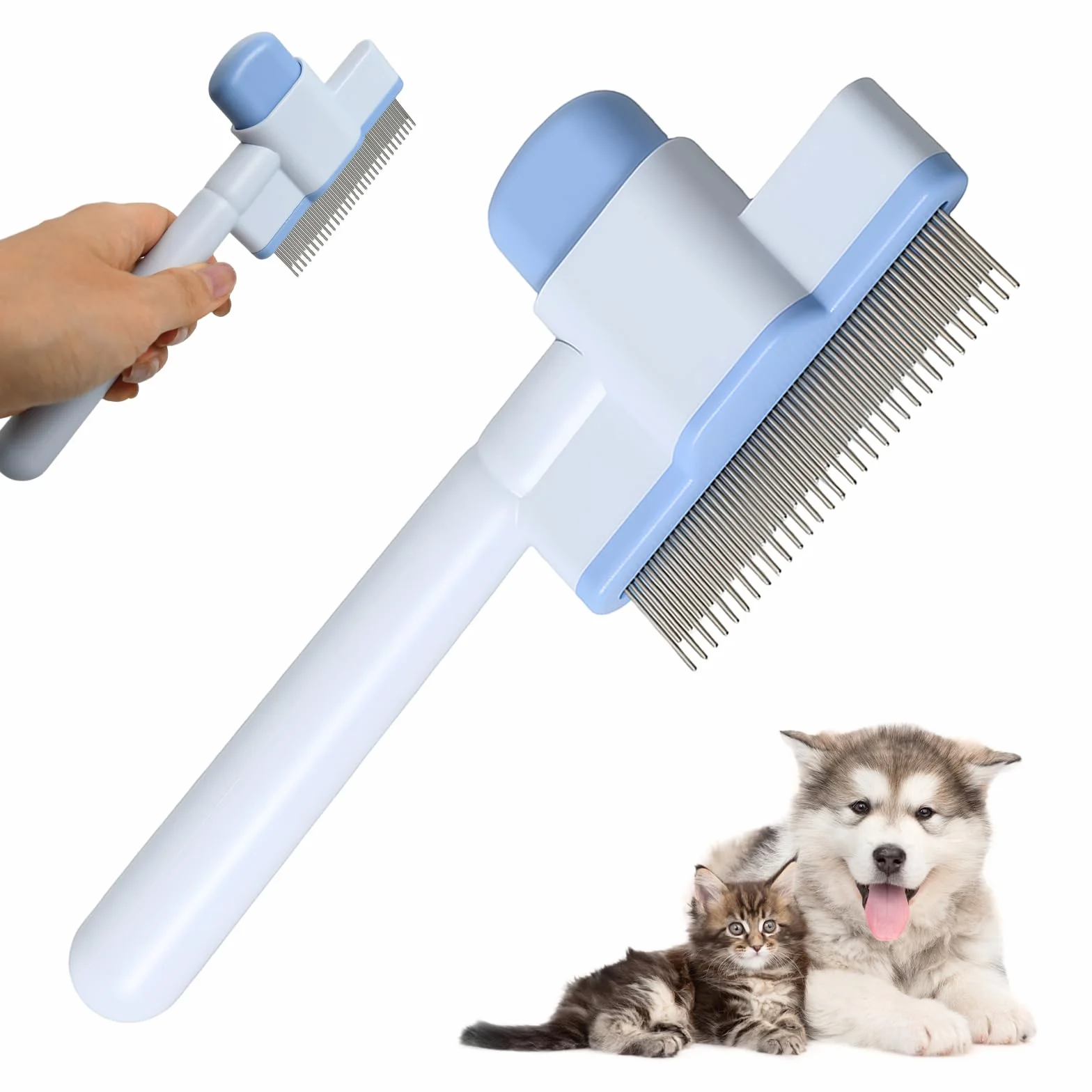 Brosse pour Chat et Chien, Brosse Poil Long et Court, Peigne Anti Puces Auto-Nettoyante 1mm