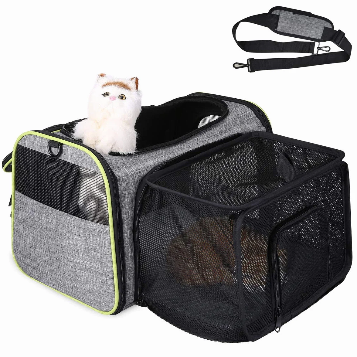 Sac de Transport pour Chat Chien Extensible Filet Respirant Pliable avec Matelas Amovible 43x28x28cm