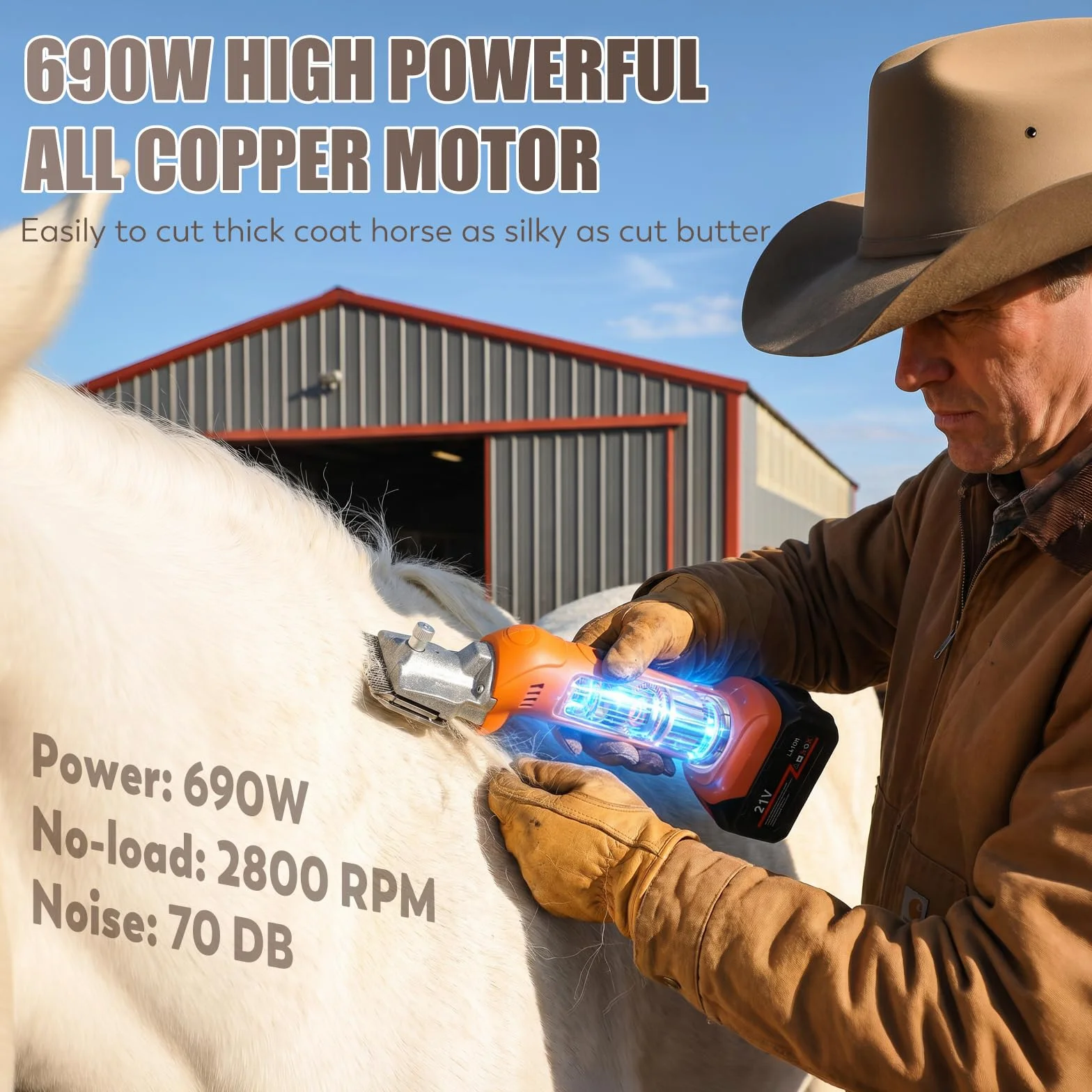 CGOLDENWALL Tondeuse pour Chevaux Sans Fil 690W 2800 tr/min 6 Vitesses 2×4000mAh 4h Autonomie