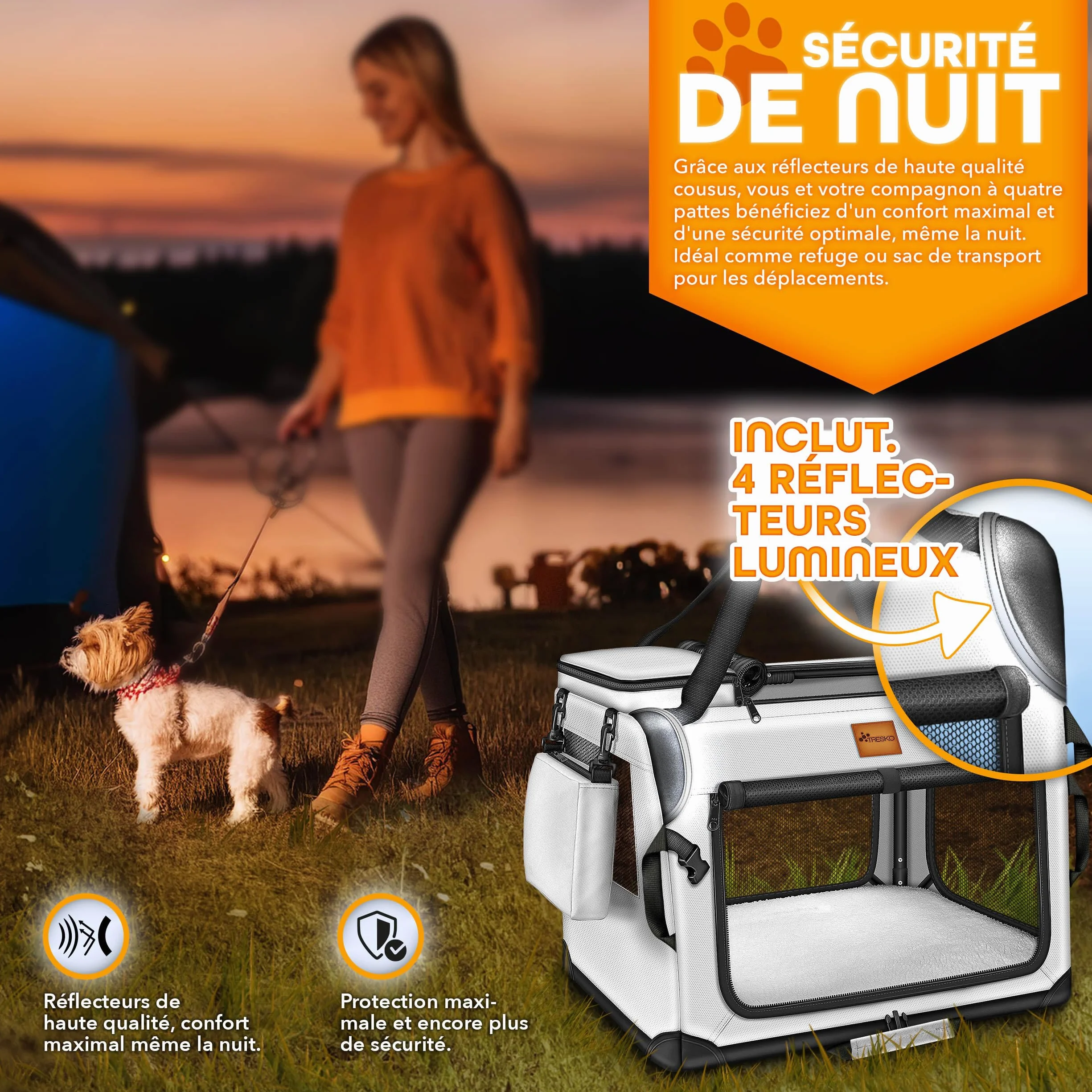 TRESKO Caisse de transport pliable pour chiens et chats, taille M, 61 x 42 x 42 cm, gris