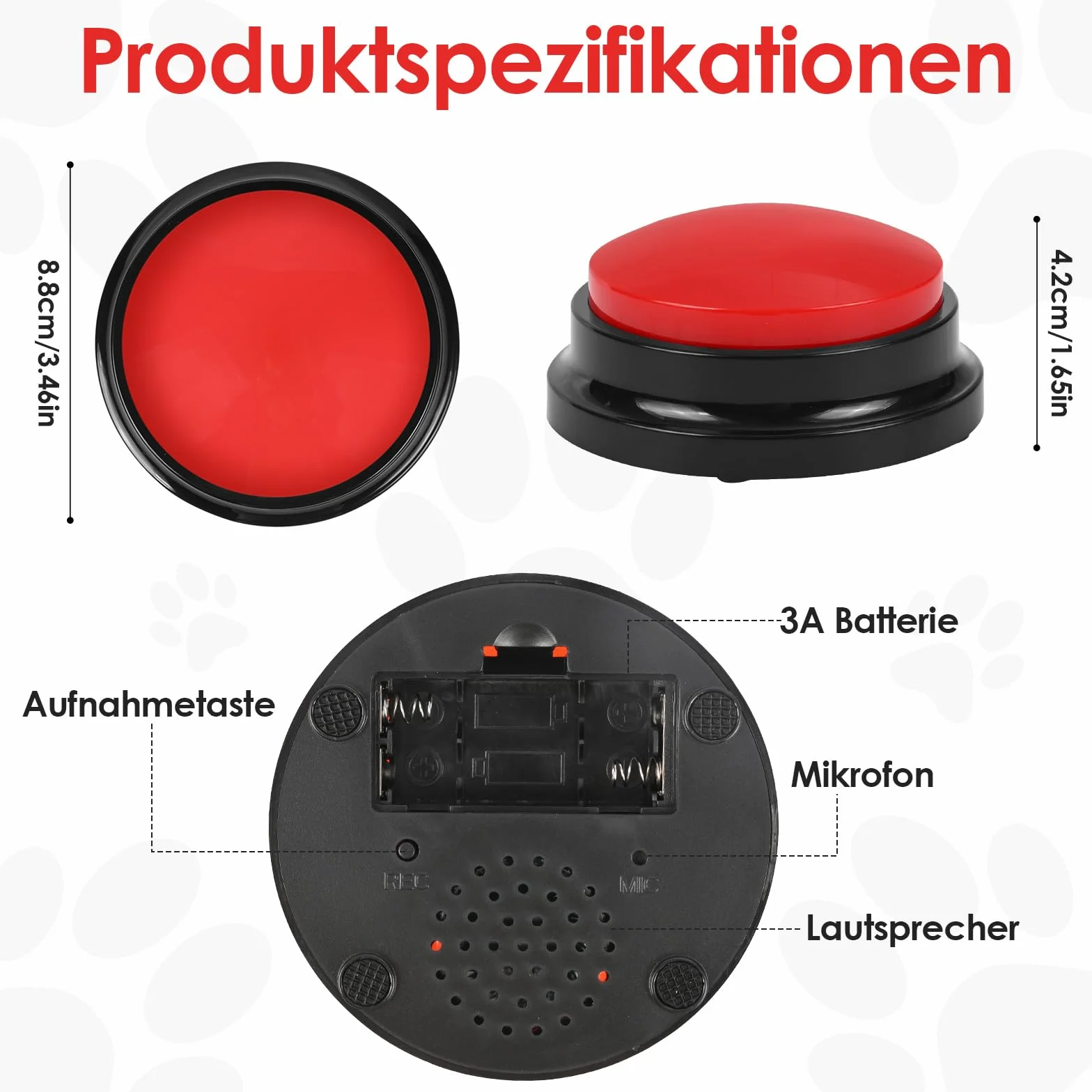 Lot de 6 buzzers avec enregistrement 30 secondes pour chien, jouet d'intelligence