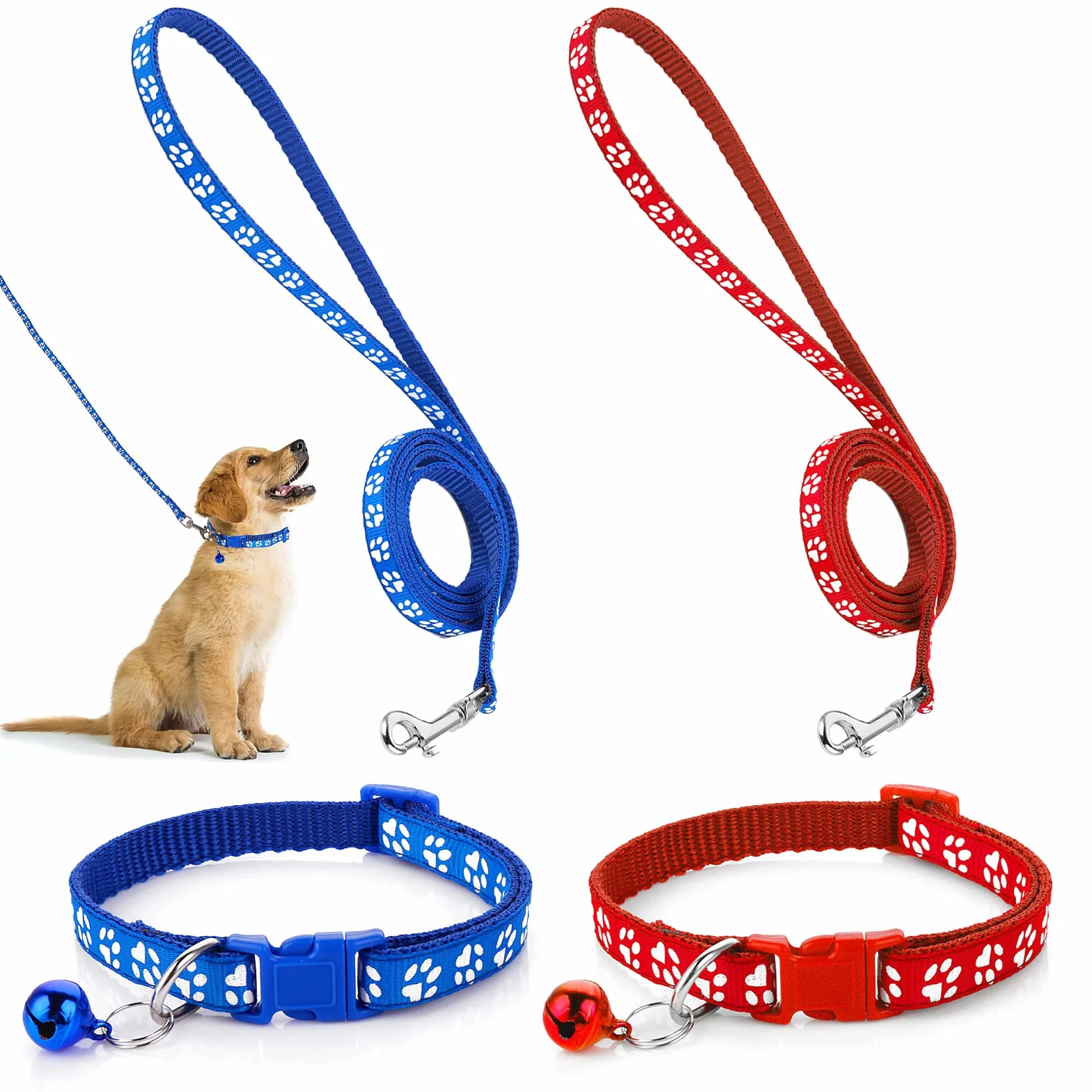 Molain Ensemble Collier et Laisse pour Chiens, Chatons, Chat, Réglable Collier de Voiture Durable et Laisse de Dressage Rapide