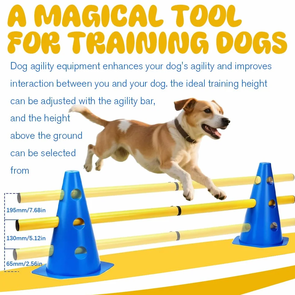 Agility Kit d'Obstacles pour Chiens et Enfants, Ensemble de Barrières Enfichables, 8 Cônes 23 cm + 4 Barres 81 cm