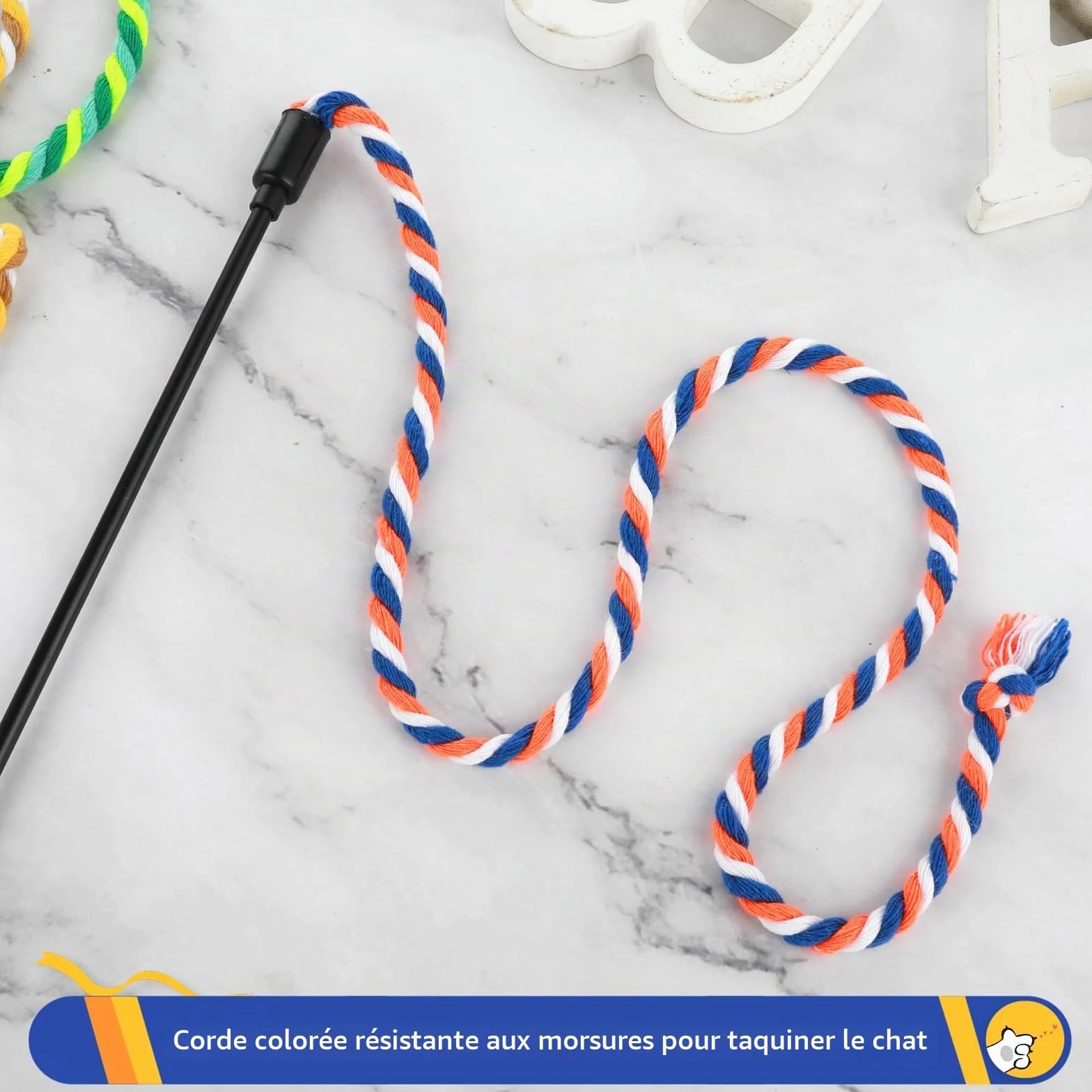 Simarro Lot de 3 Baguettes à Plumes Jouet Interactif Chat Corde Colorée