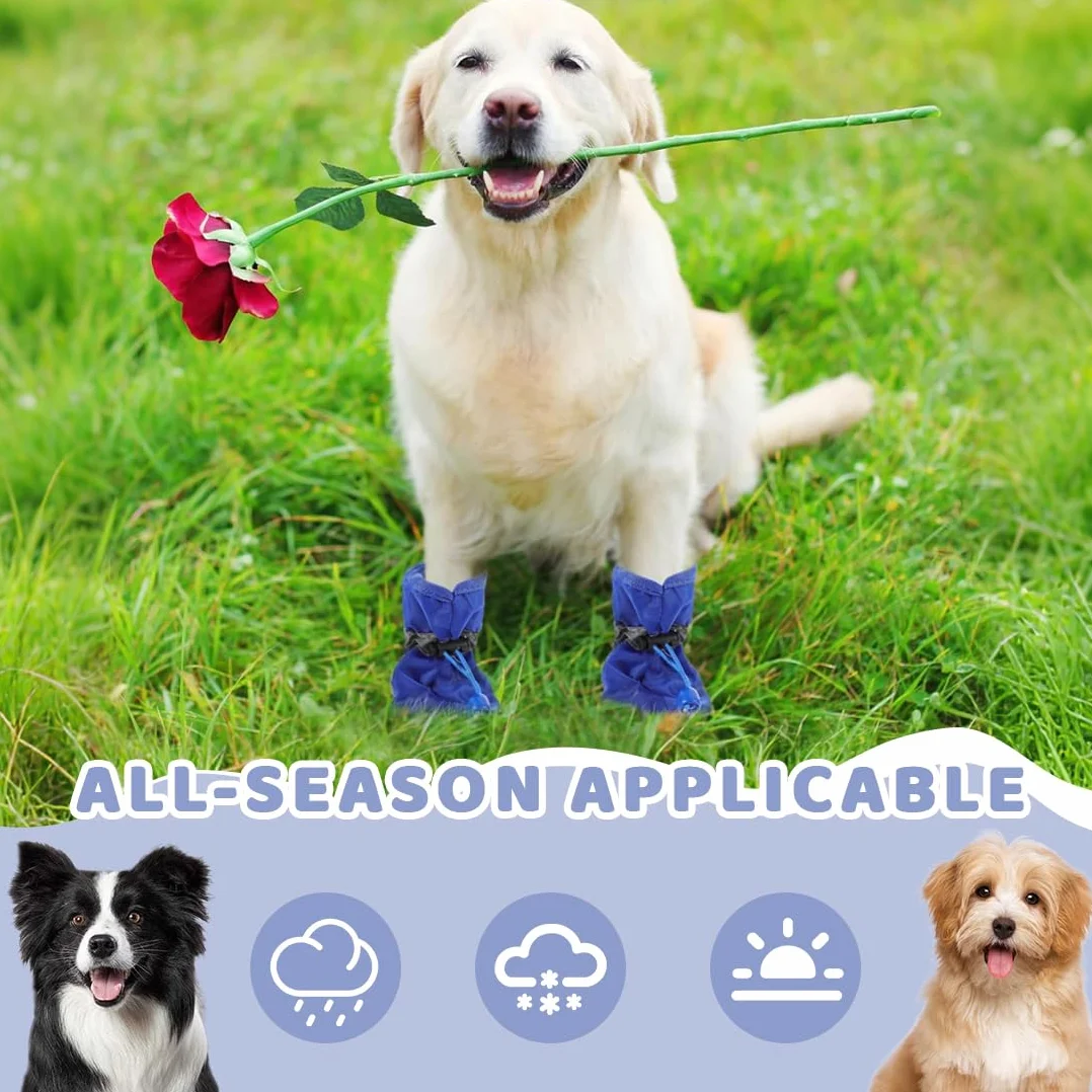 Lot de 4 Bottes Cana Paw Protector, Chaussettes Antidérapantes pour Chiens avec Sangles Réfléchissantes