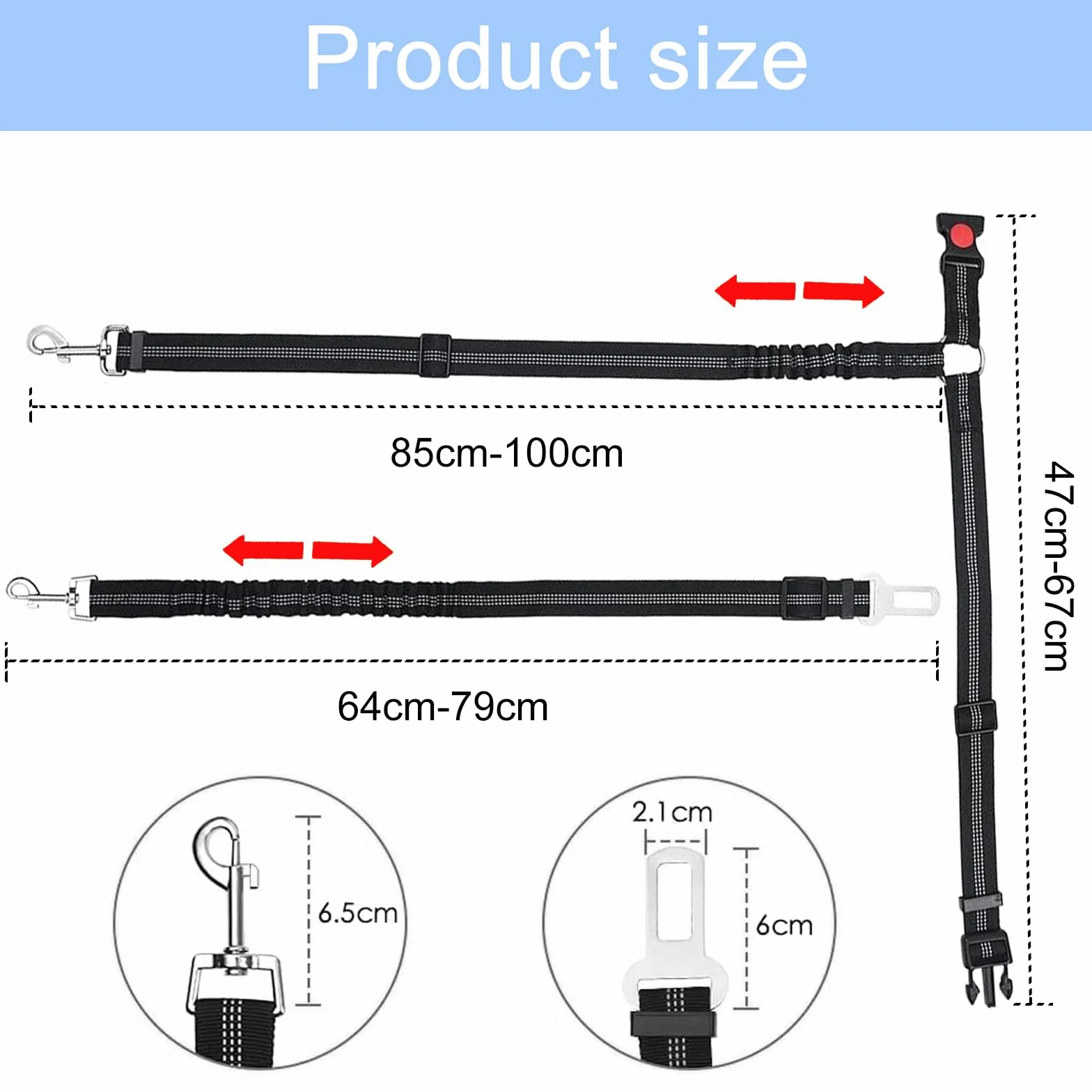 Diompirux 2 pièces Ceinture Chien Voiture, Ensemble de Harnais et Laisse de sécurité de Voiture, Multifonction Tissu Réglable Nylon Ceinture Chien avec Absorption des Chocs, pour Chien et Chat