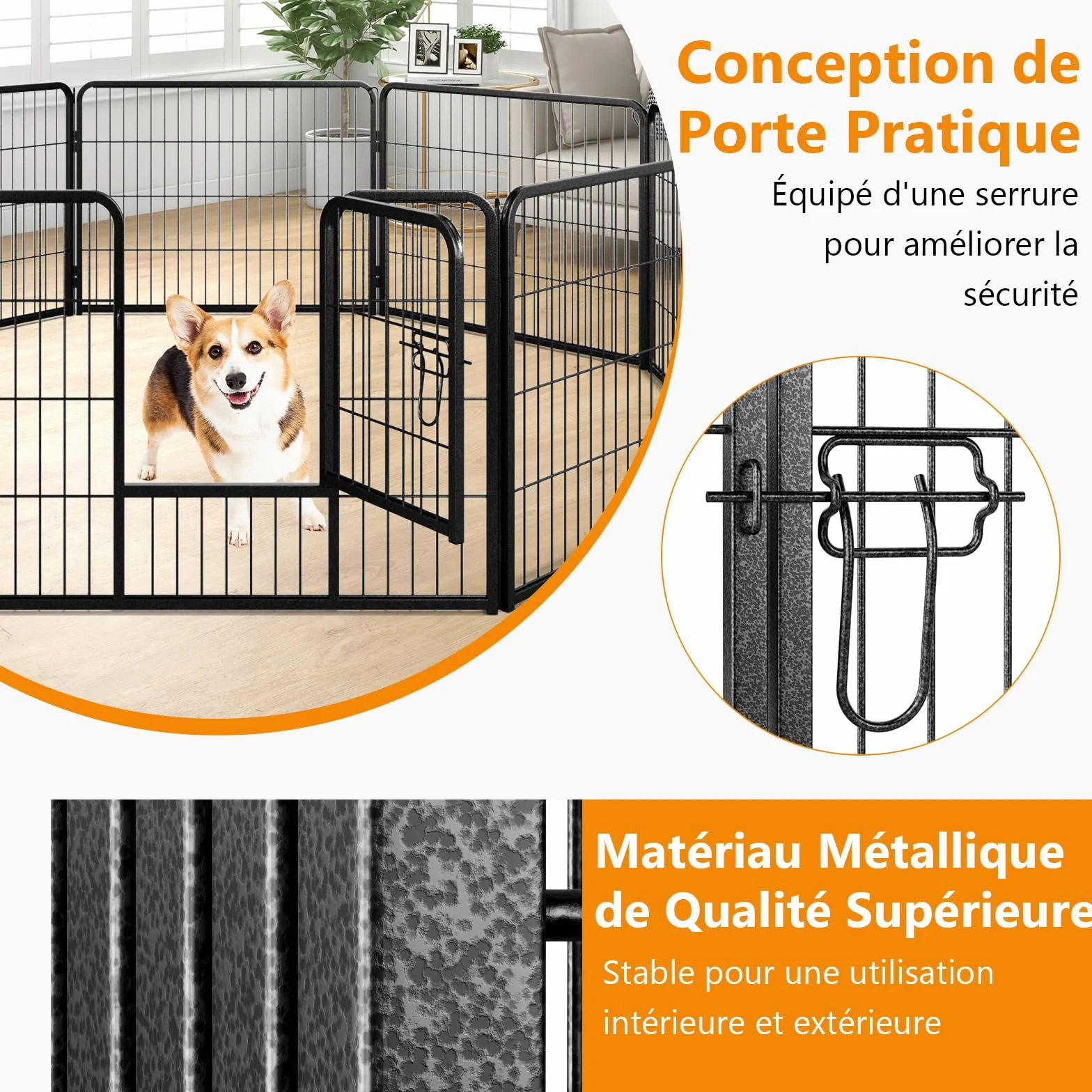 GOPLUS Parc pour Chien 8 Panneaux, Enclos Pliable Métal avec Porte verrouillable 80x60cm