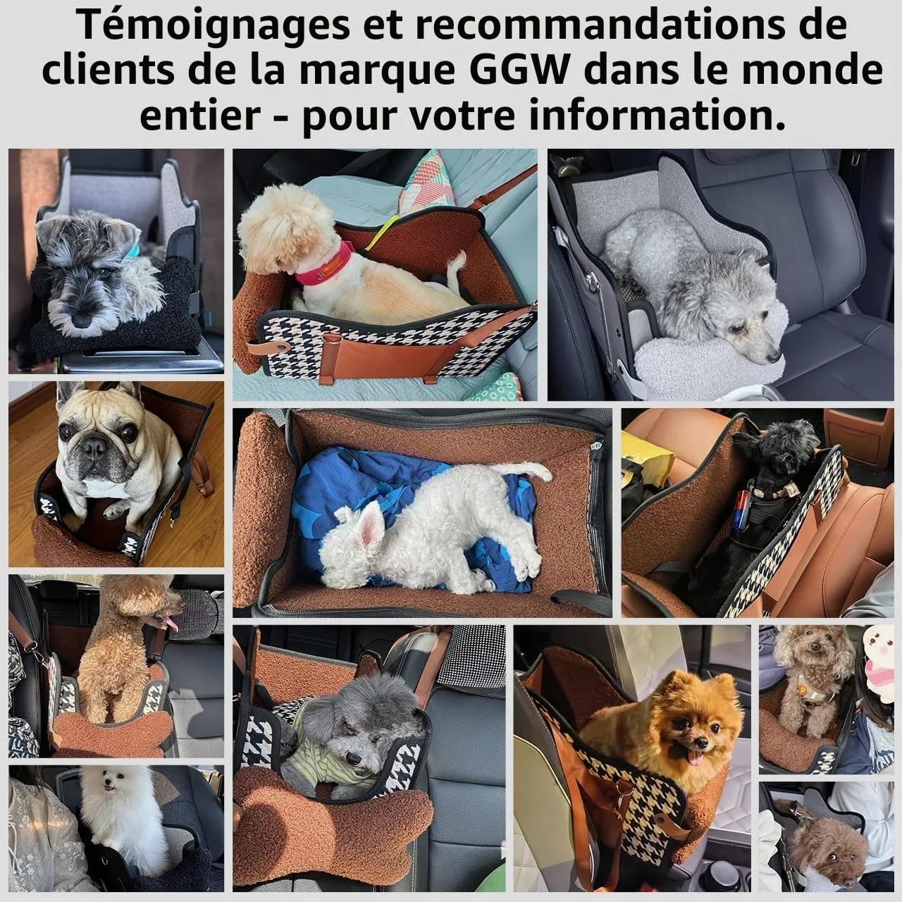 GGW Siège Auto 99% accoudoir Central Petits Chiens Fixation étanche Cuir Noir