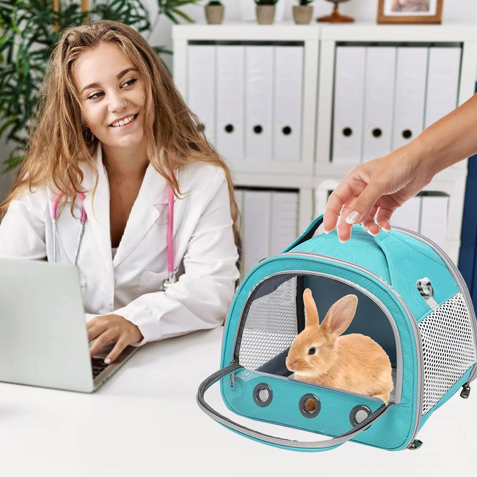 Sac Transport Chat 30x27x21cm Respirant Pliable Bandoulière Réglable Lapins Cobayes