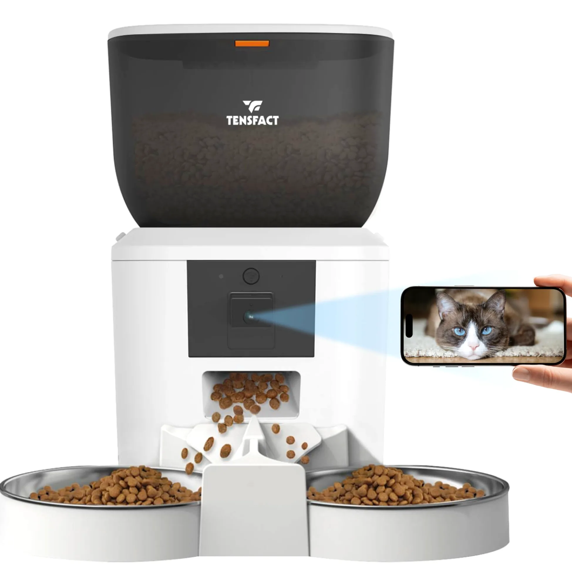 Gamelle Automatique Chat - Distributeur Automatique Chat avec Caméra Full HD - Gamelle Simple et Duo - Blanc