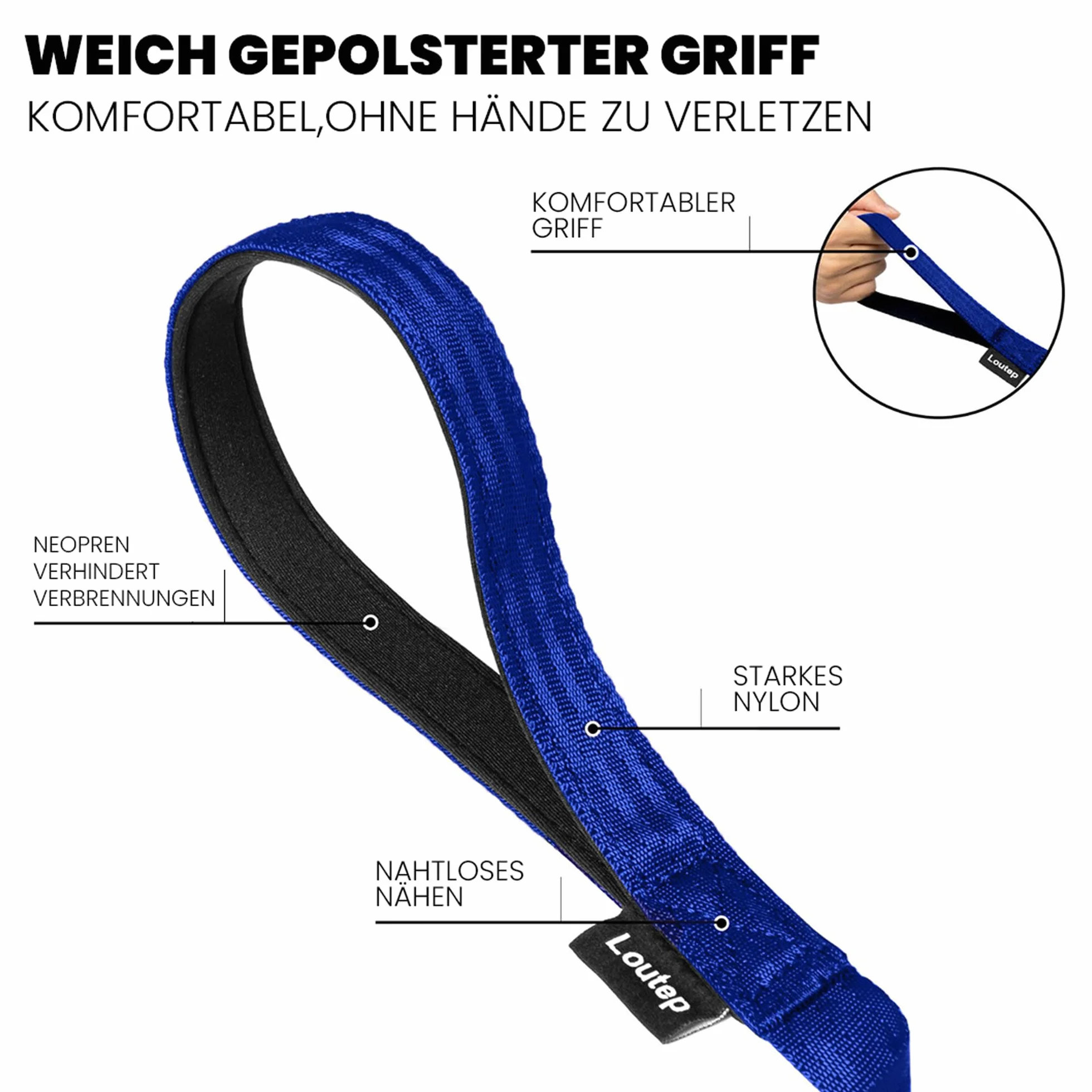 Laisse pour chien ski de fond imperméable légère 30 m bleu