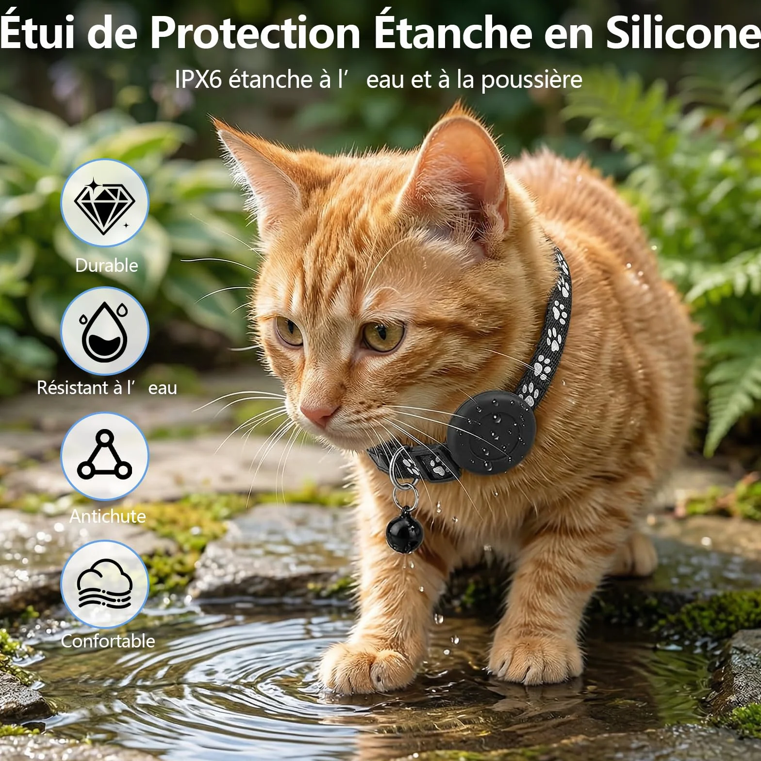 Traceur GPS Chat, Collier GPS Chat Chien sans Abonnement/Carte SIM, Compatible iOS et Android, Intelligent de La Localisation en Temps, Étanchéité IPX6, Collier GPS pour Chien,Chats,Voitures - Noir