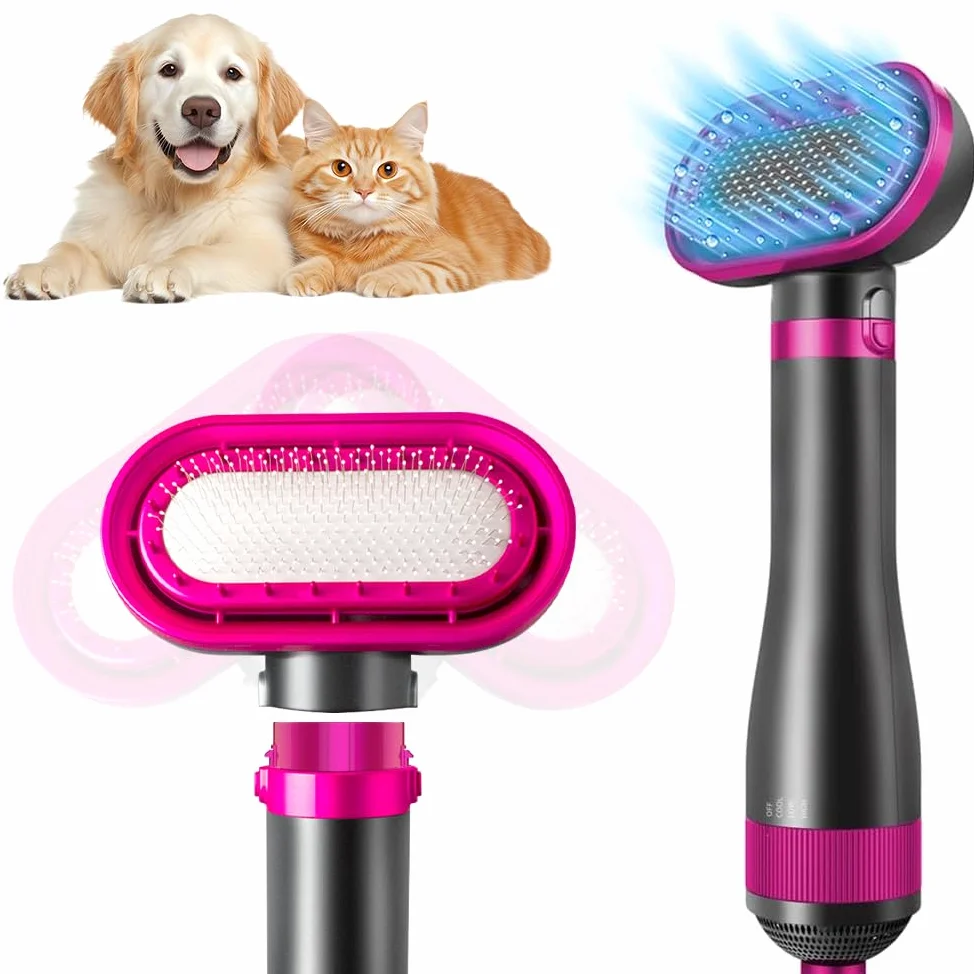 OBEST Sèche-Cheveux 2 en 1 pour Animaux avec Brosse, Poignée Confortable | Sèche-Cheveux Portable de Voyage pour Chiens avec Température Réglable pour Chats et Chiens de Petite et Moyenne Taille