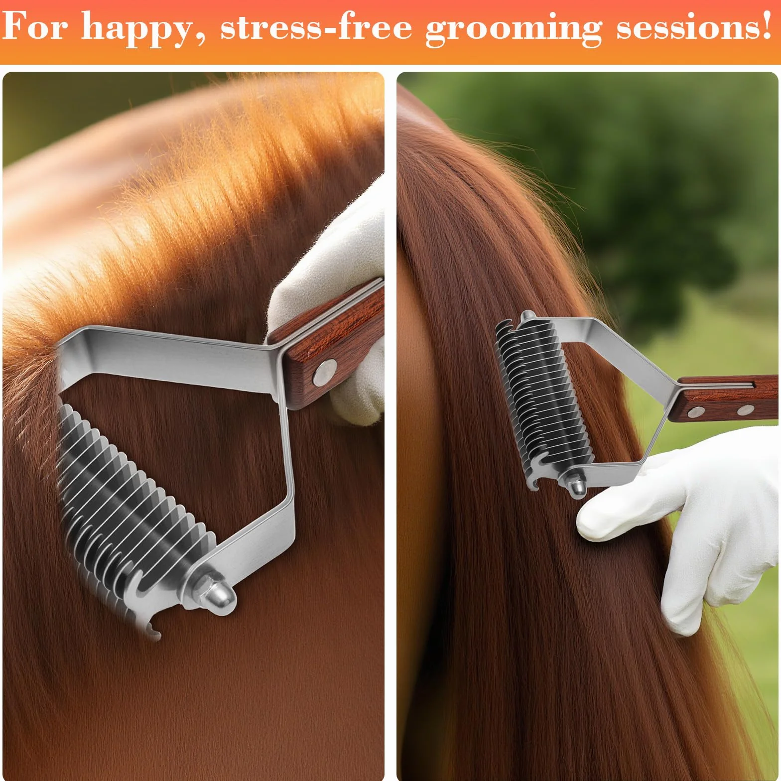 Brosse de Toilettage Cheval avec Porte-Peignes en Cuir, Manche en Bois pour Chevaux Chats Chiens