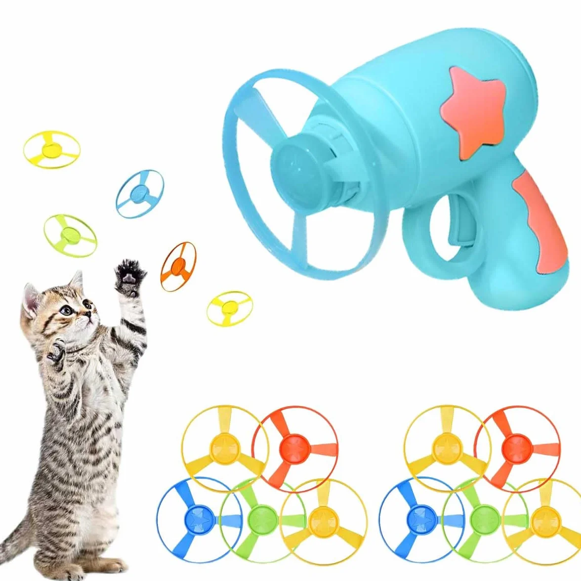 Cat Fetch Jouets Interactif Volants pour Chat avec Lanceur et 10 Disques