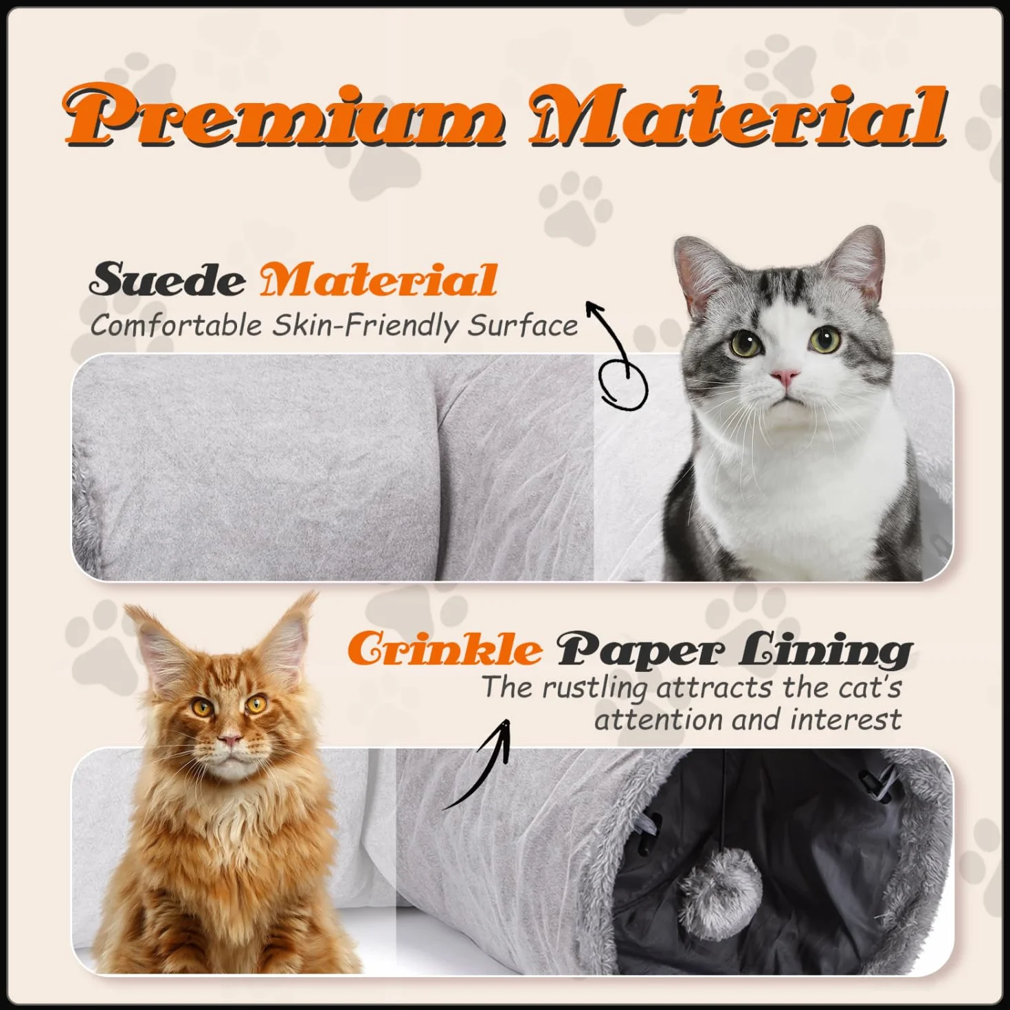 Nobleza Jouet Tunnel pour Chat avec 3 Voies, Tunnel en Daim pour Chats avec 1 Trou et Balle Suspendue, Tunnels Pliable pour Petits Animaux Lapin Cobaye Chats, Gris