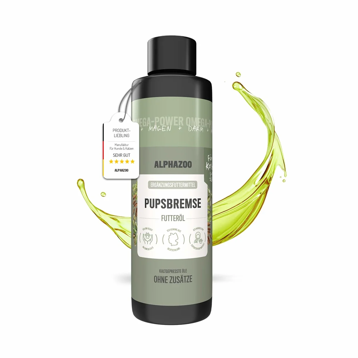Alphazoo Pupsbremse huile alimentaire gastro-intestinale pour chat 250 ml – complément naturel digestion appétit