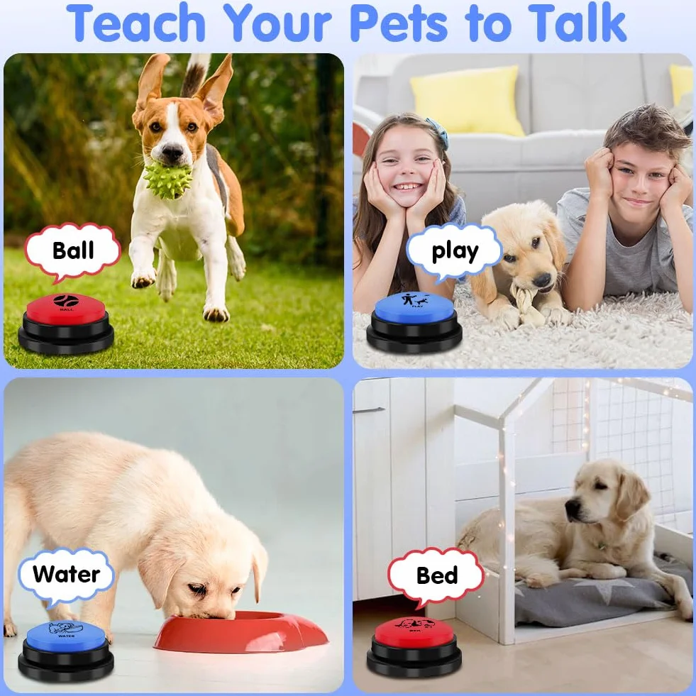 Buzzer Enregistrable Lot de 2, Boutons Parlants Sonores 30 Secondes pour Communication Animaux