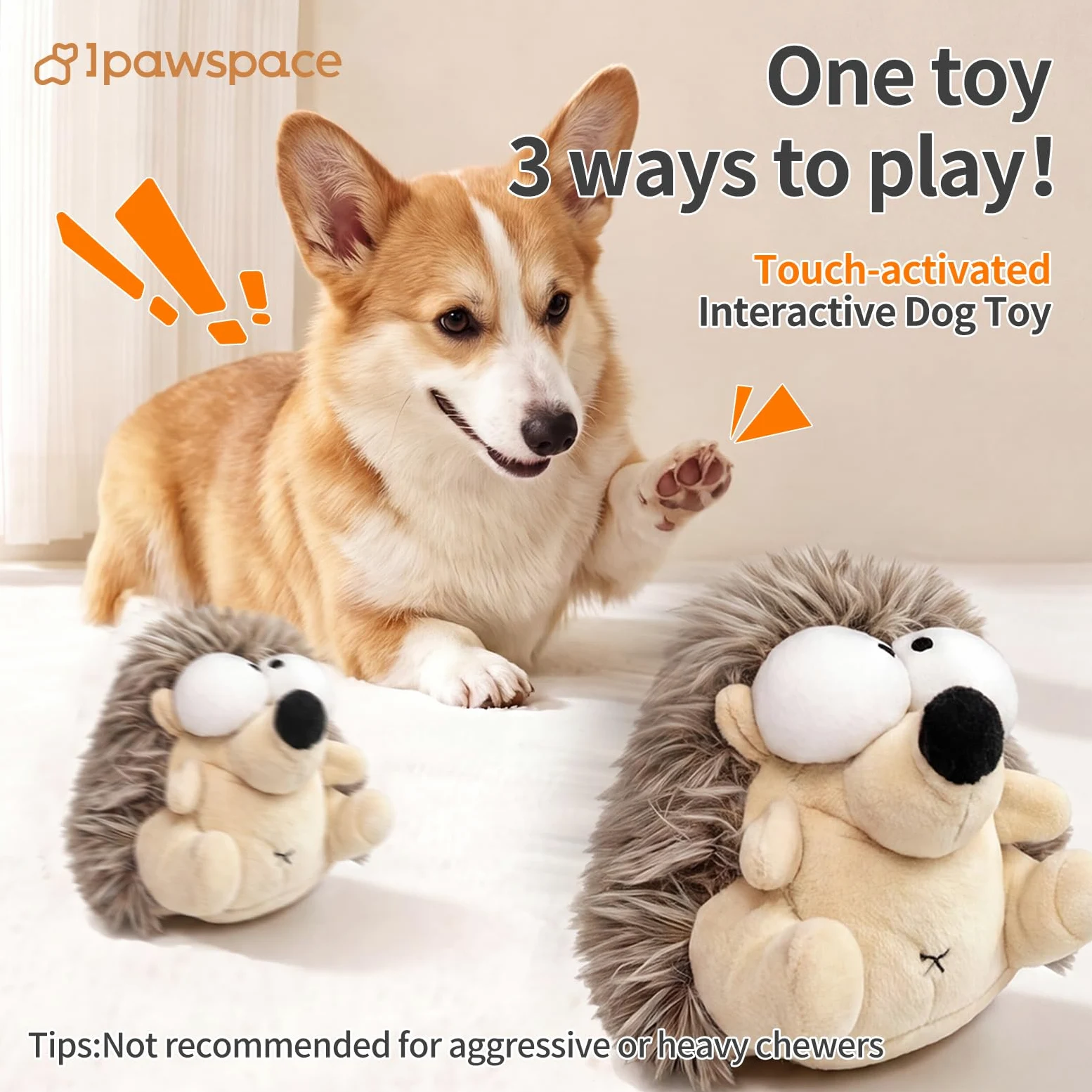 Jouet interactif pour chien, jouet couineur en peluche pour les garder occupés, jeu autonome avec balle vibrante et rebondissante rechargeable pour chiens de petite/moyenne taille - Hérisson