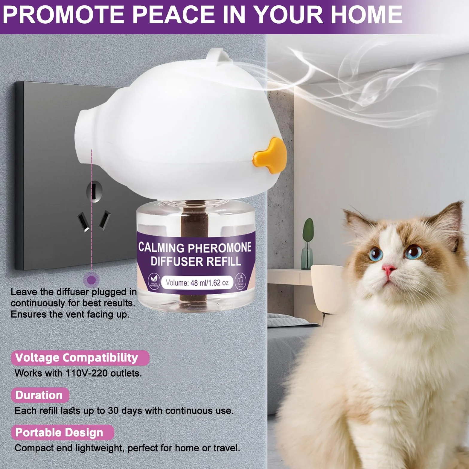 SLE Diffuseur de Phéromones Calmantes pour Chat 3 Recharges Anti-Stress