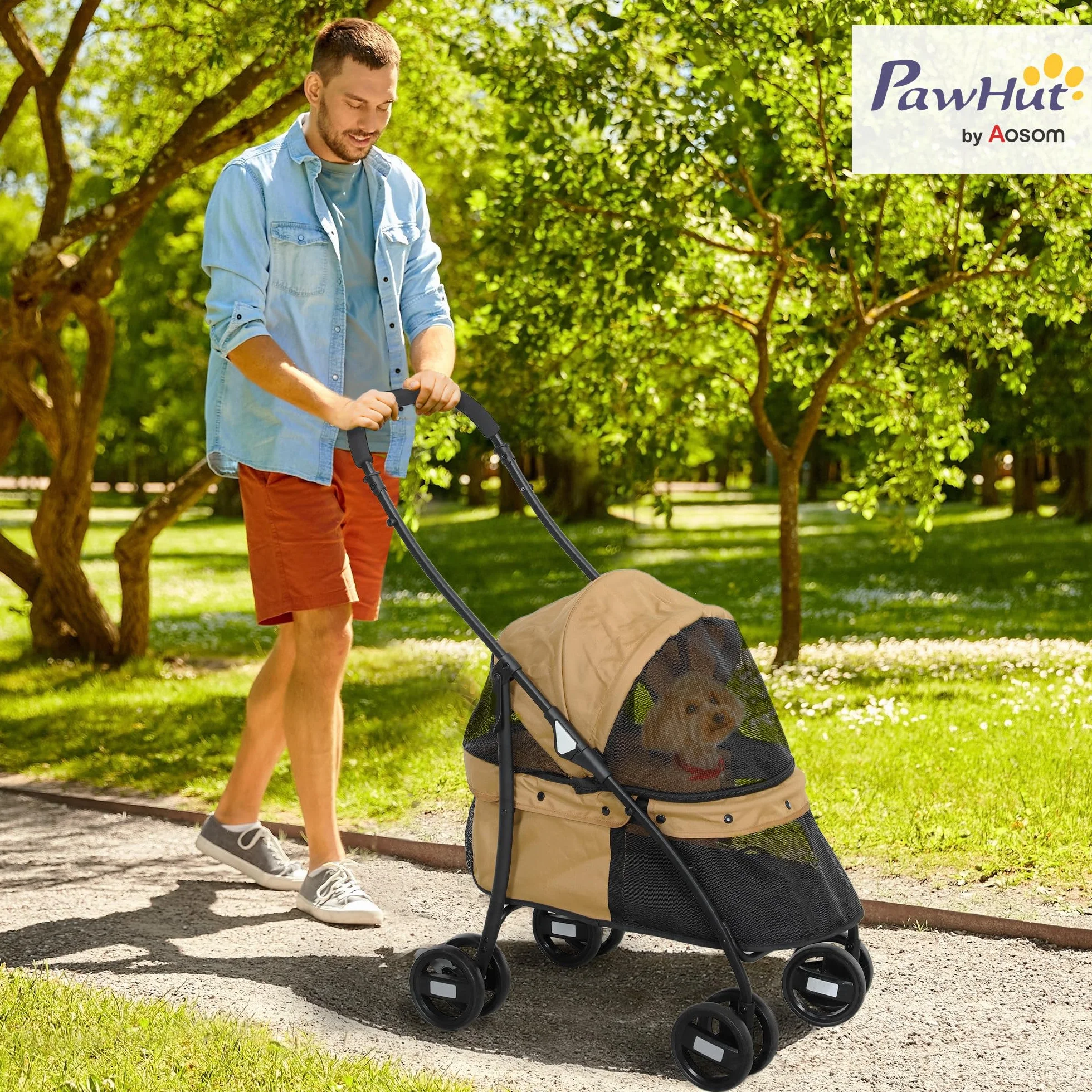 PawHut Poussette pliable pour chiens petite taille 15 kg Café