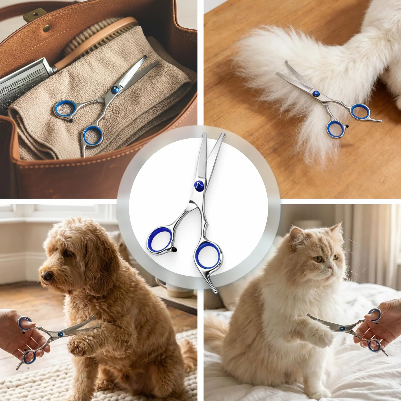 Ciseaux Courbés pour Chien 6,7 Pouces avec Chiffon de Nettoyage, Ciseaux de Toilettage Professionnels en Acier Inoxydable, Sécurité Pointe Arrondie, Idéal Pour Poils de Chiens et Chats