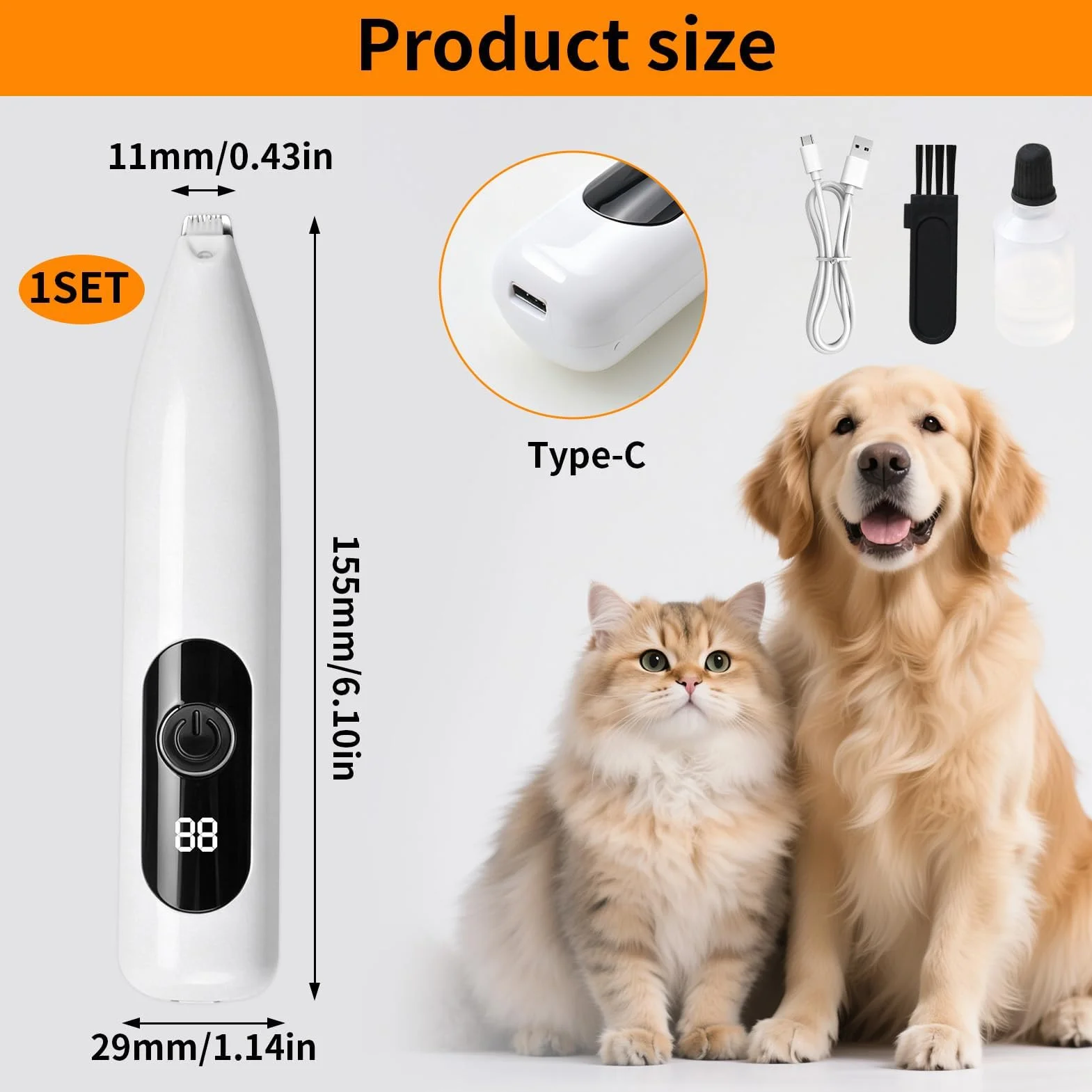 Tondeuse pour chat USB rechargeable avec LED, silencieuse de précision pour pattes oreilles yeux visage