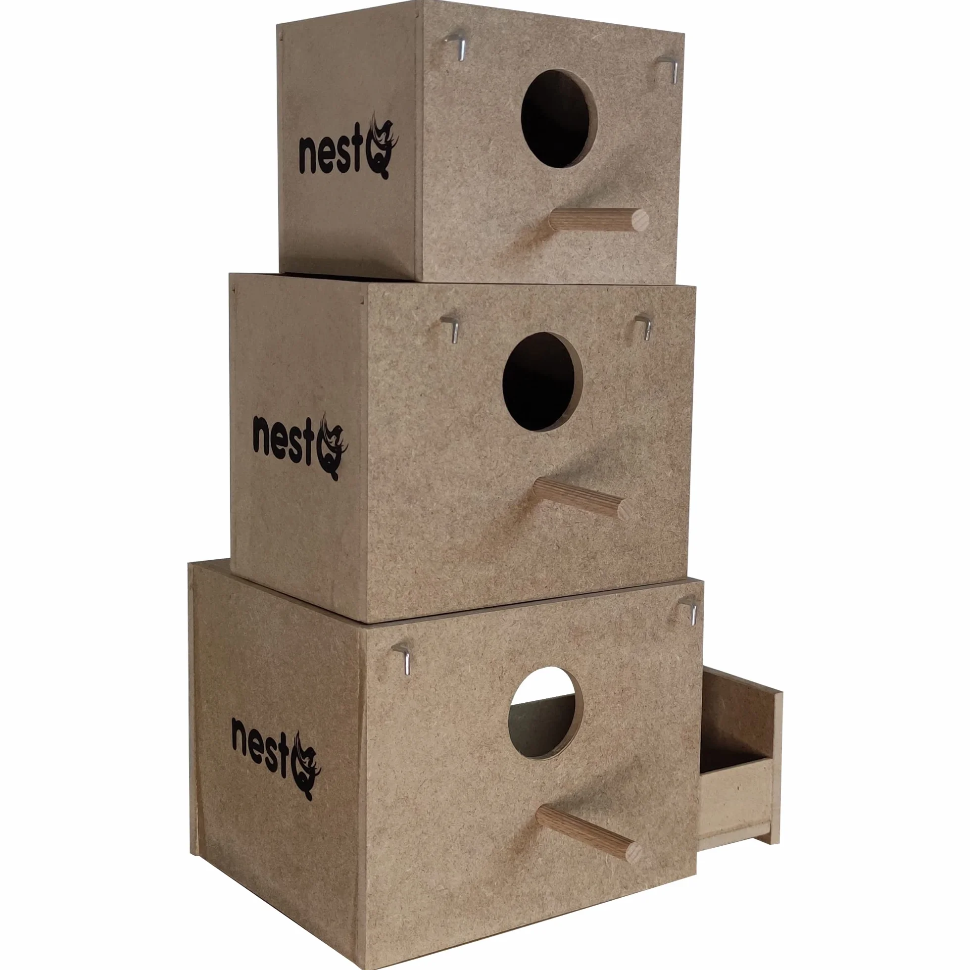 Nichoir pour perruches avec copeaux pour le lit, nichoir en bois pour oiseaux, avec attaches pour la cage à oiseaux, 19 x 15 x 13,5 cm
