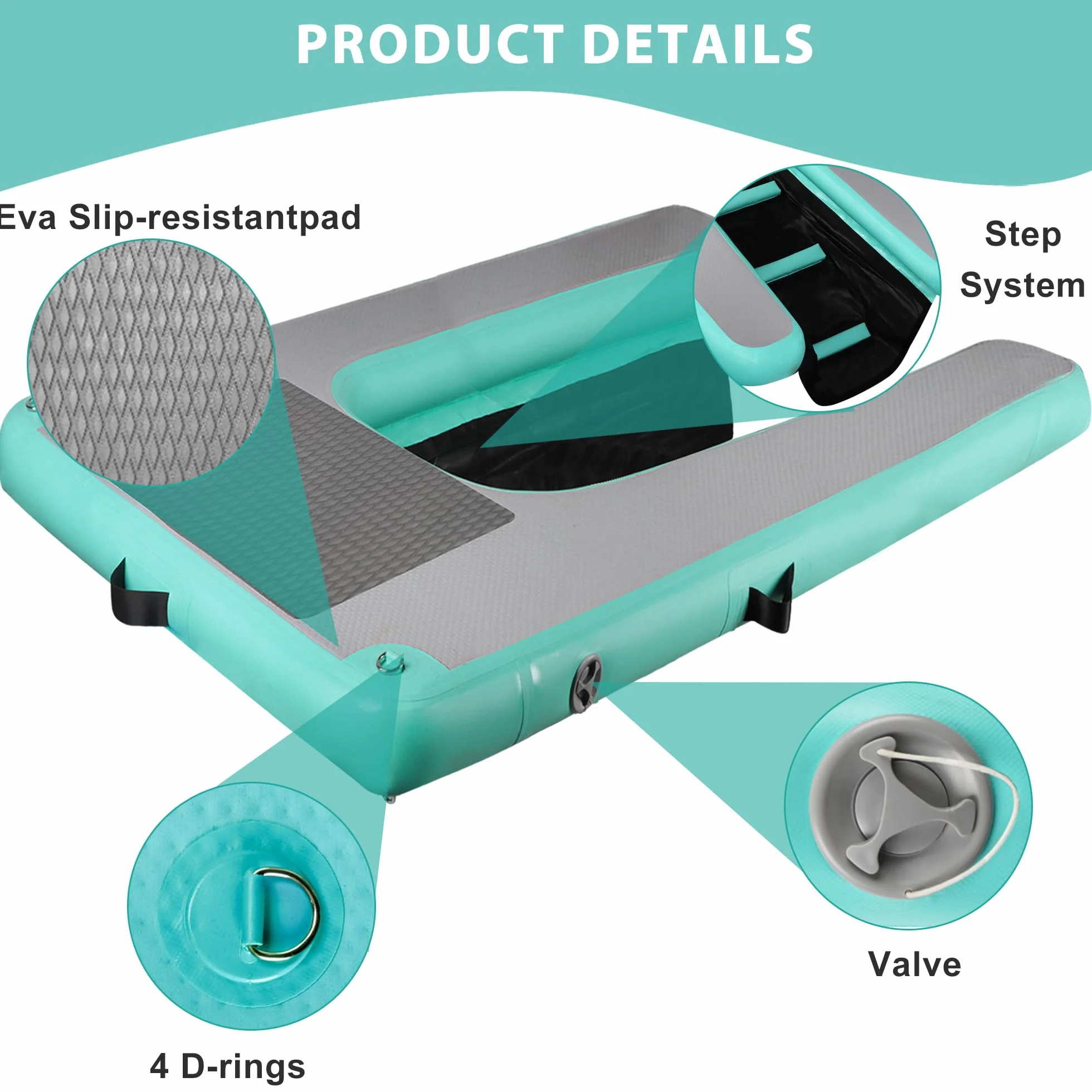 Rampe d'eau gonflable pour chiens, vert menthe, portable et durable