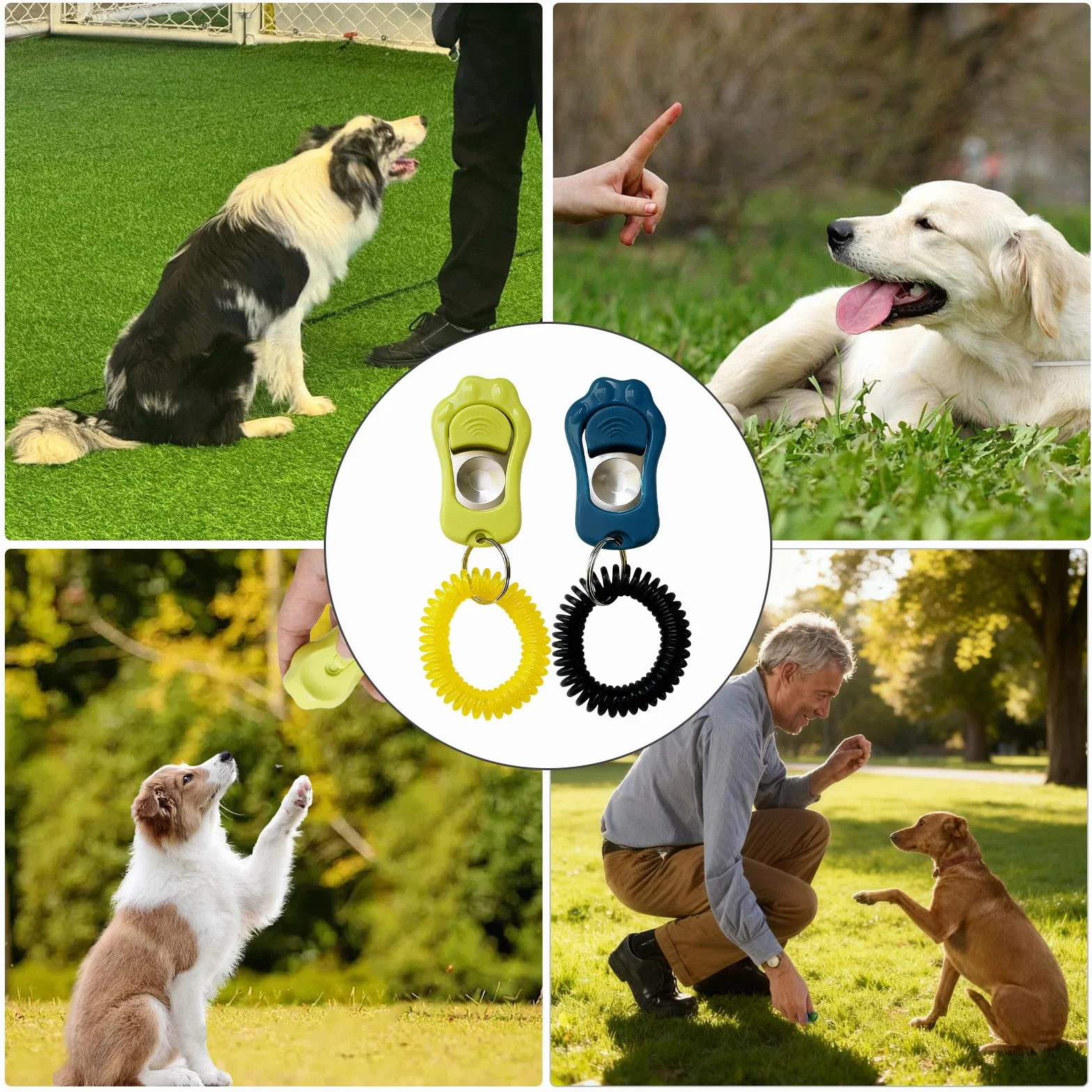 2 Pcs Sifflet Ultrason Chien, Clicker Dressage pour Chien, Clicker Training pour Animaux à Fréquence Ajustable (avec Laniette), pour Chien, Chat, Oiseau, Lapin (Vert Sauge/Gris Bleu)