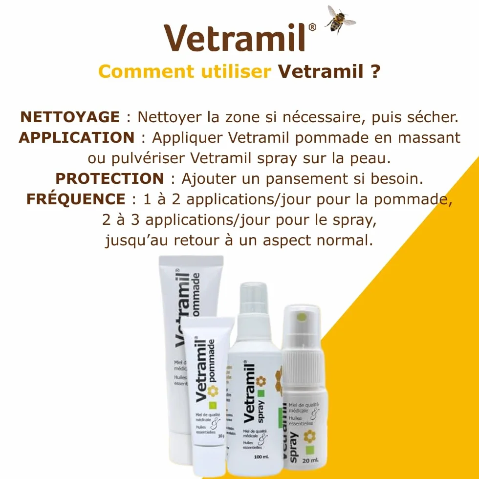 Anidev Vetramil Spray Naturel Protecteur Multi espèces Peaux fragilisées Animaux Miel de qualité médicale huiles essentielles Effet apaisant Protecteur Flacon 100 ML