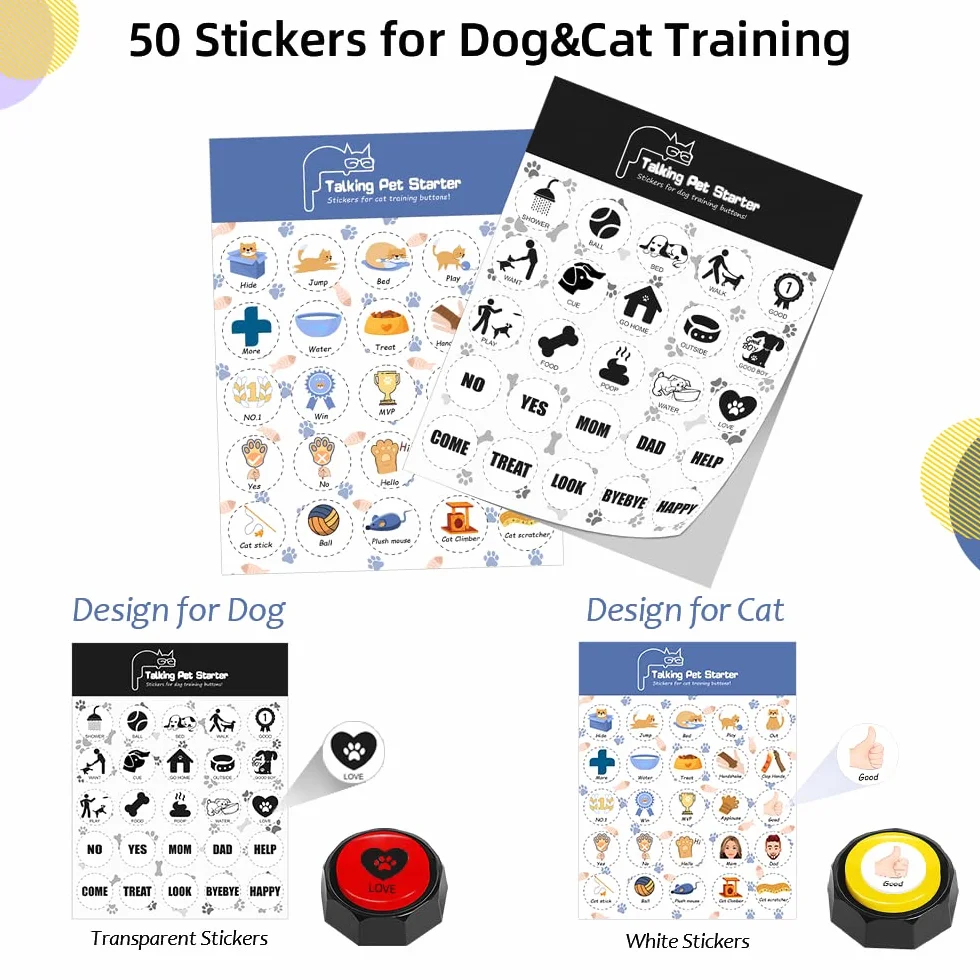 8 Boutons de Communication pour Chien colorés, Bouton de Conversation pour Chien, Bouton pour Chien, 50 Autocollants et 4 plaques d'accessoires pour Apprendre à Votre Chien à Parler