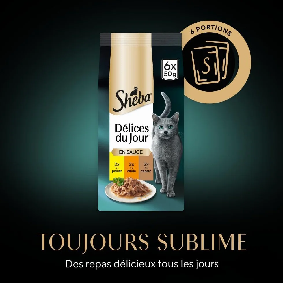 Sheba Délices du Jour Sachets Fraîcheur 6 x 50 g Sélection à La Volaille en Sauce Pack de 12