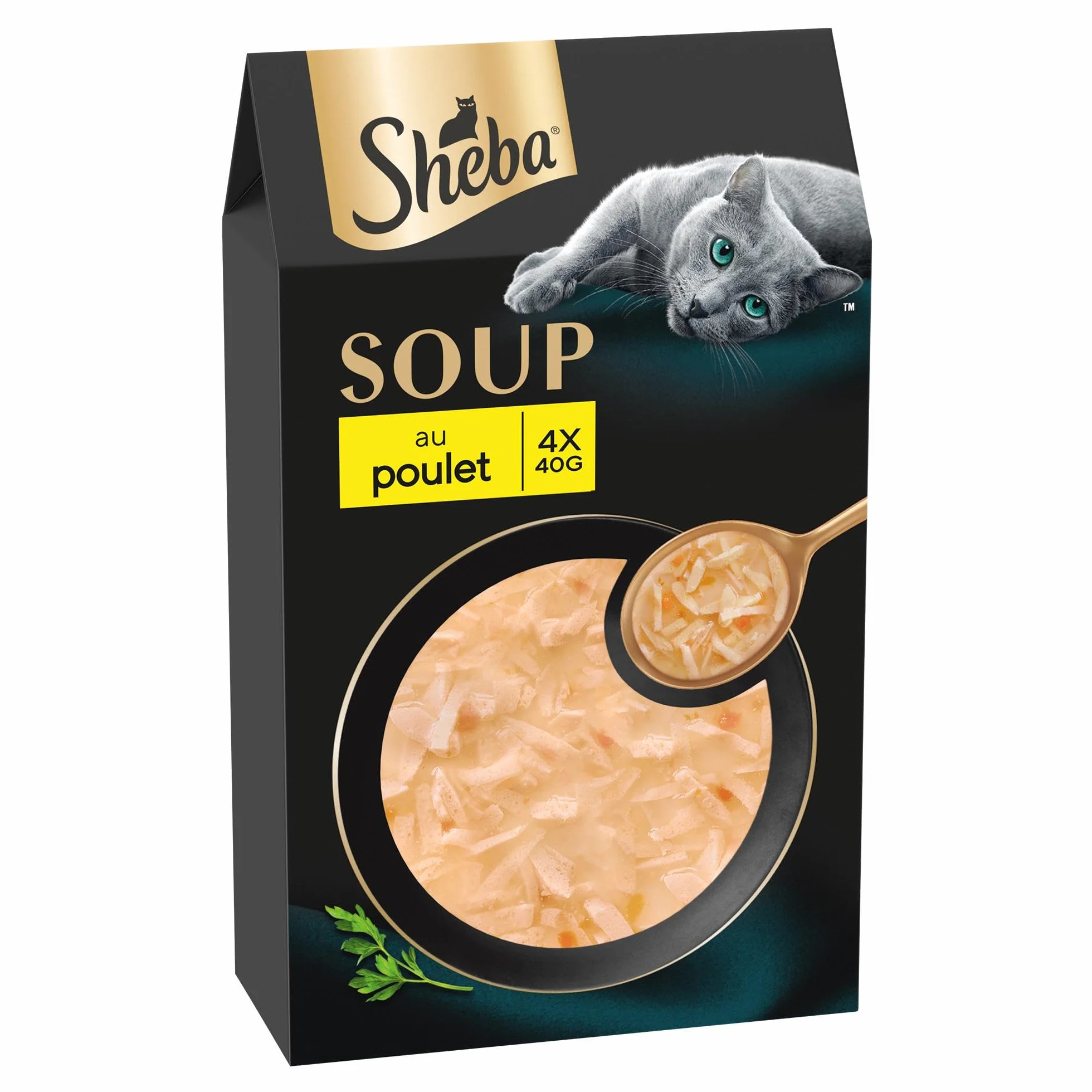 SHEBA Soupe Sachet de Nourriture Humide pour Chat Adulte au Poulet, Pack de 40 (10 x 4 x 40 g)